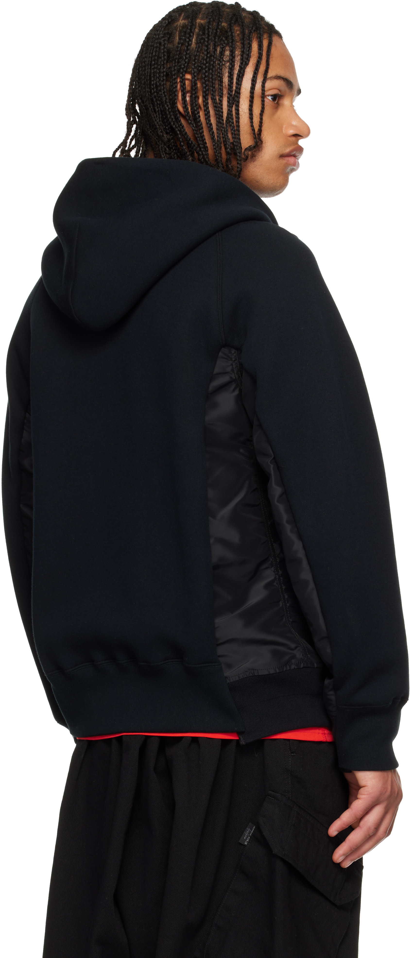sacai: Black Sponge Sweat & Nylon Twill Hoodie | SSENSE