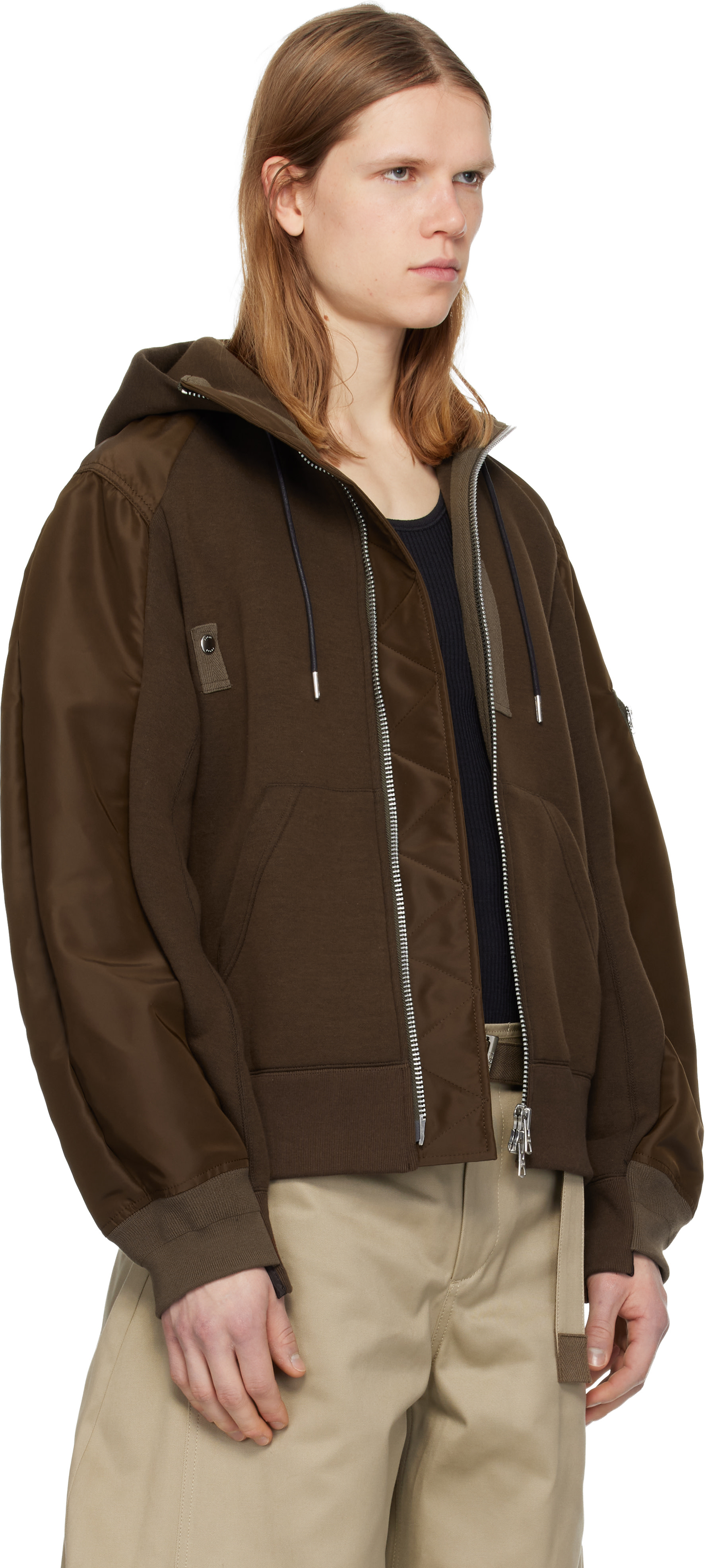 sacai - Pull à capuche brun en jersey