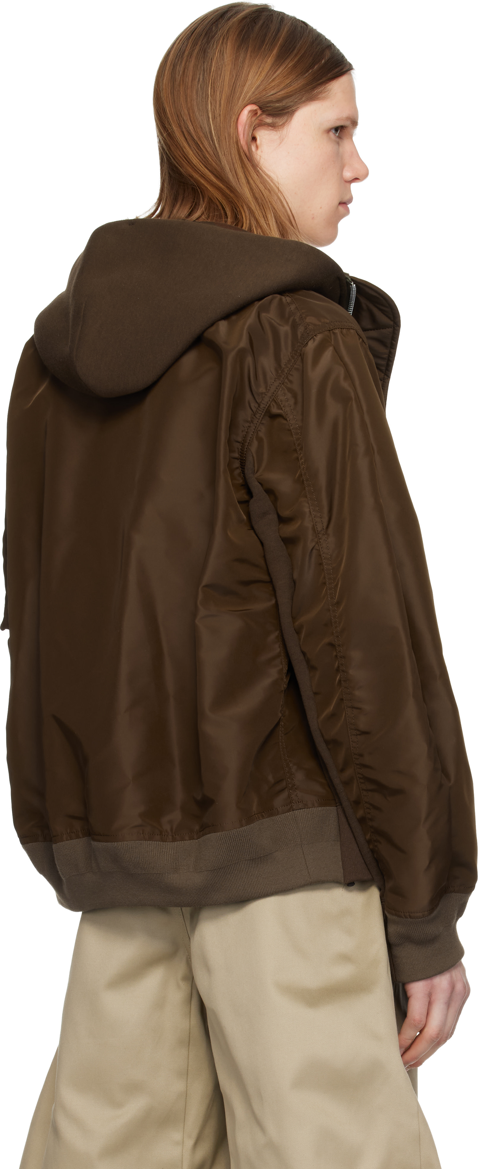 sacai - Pull à capuche brun en jersey