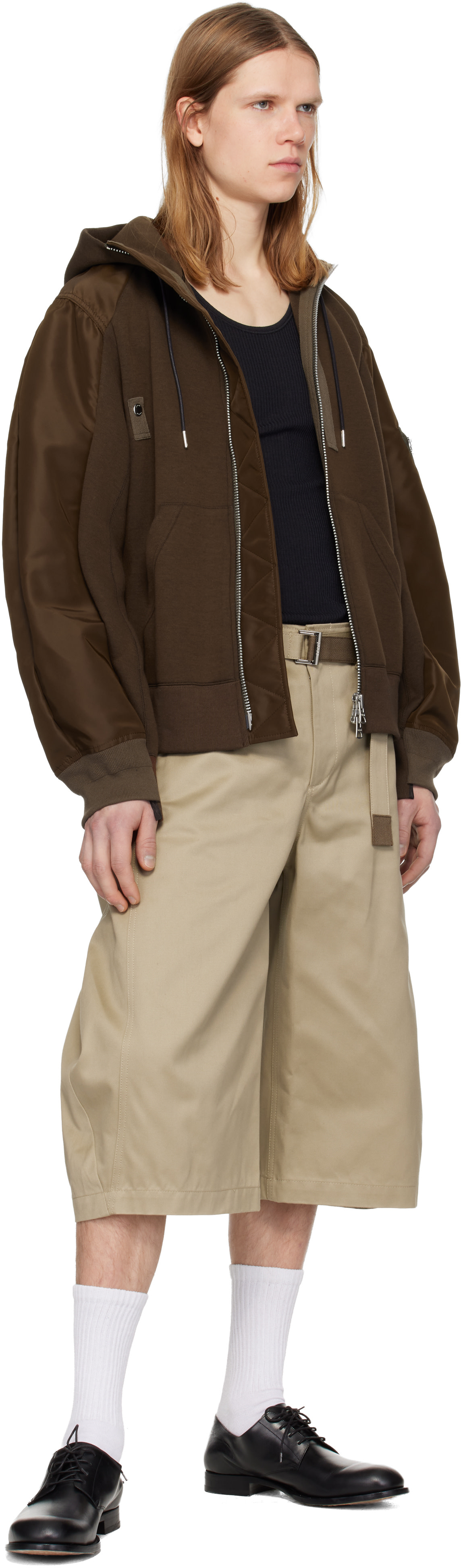 sacai - Pull à capuche brun en jersey