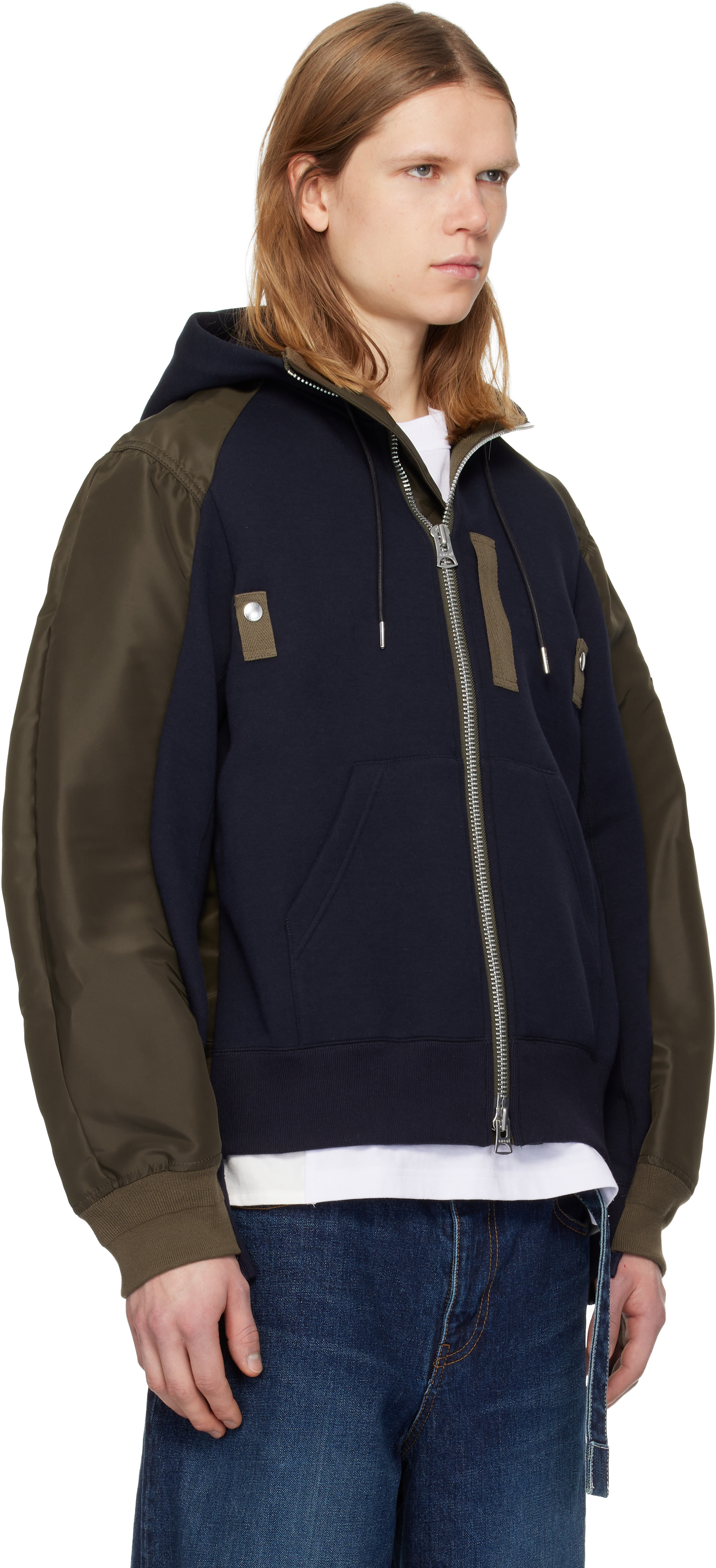 sacai: Navy & Khaki Sponge Sweat Hoodie | SSENSE