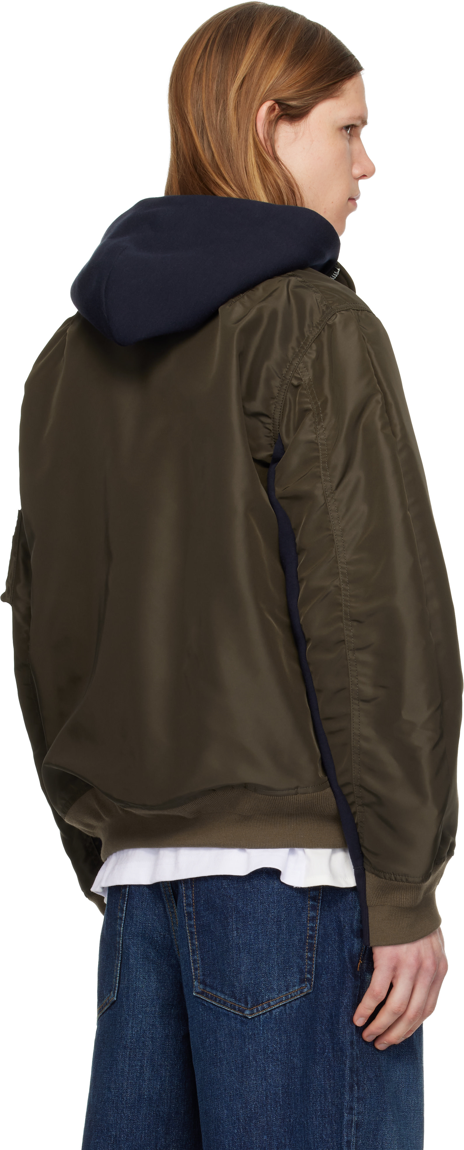 sacai: Navy & Khaki Sponge Sweat Hoodie | SSENSE