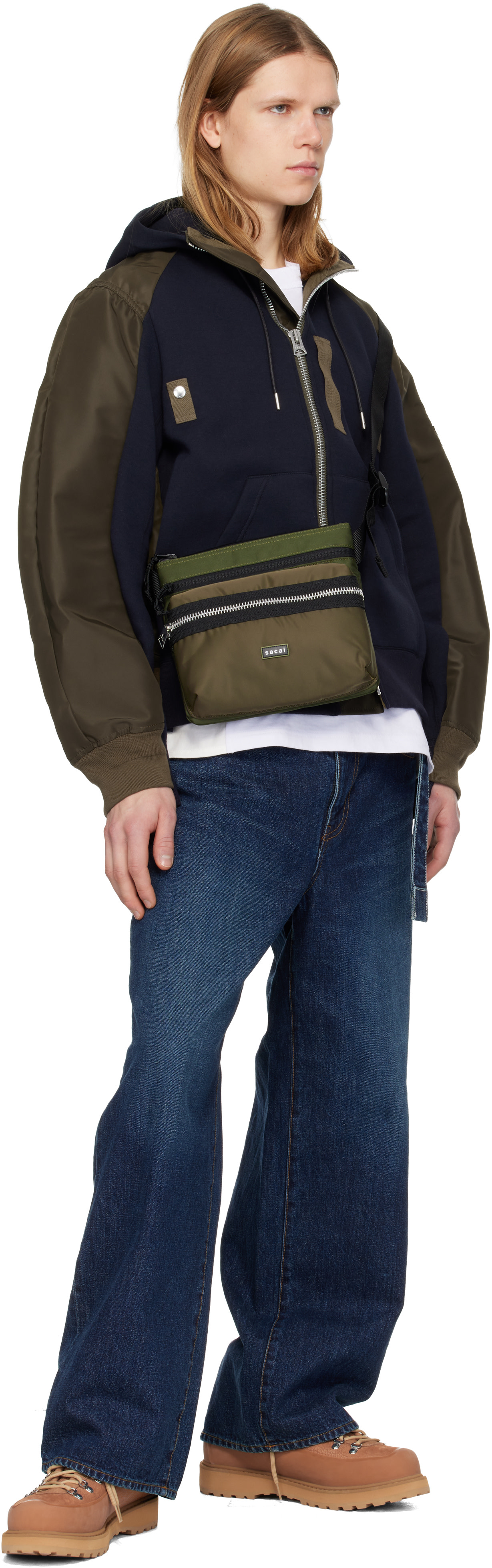 sacai: Navy & Khaki Sponge Sweat Hoodie | SSENSE
