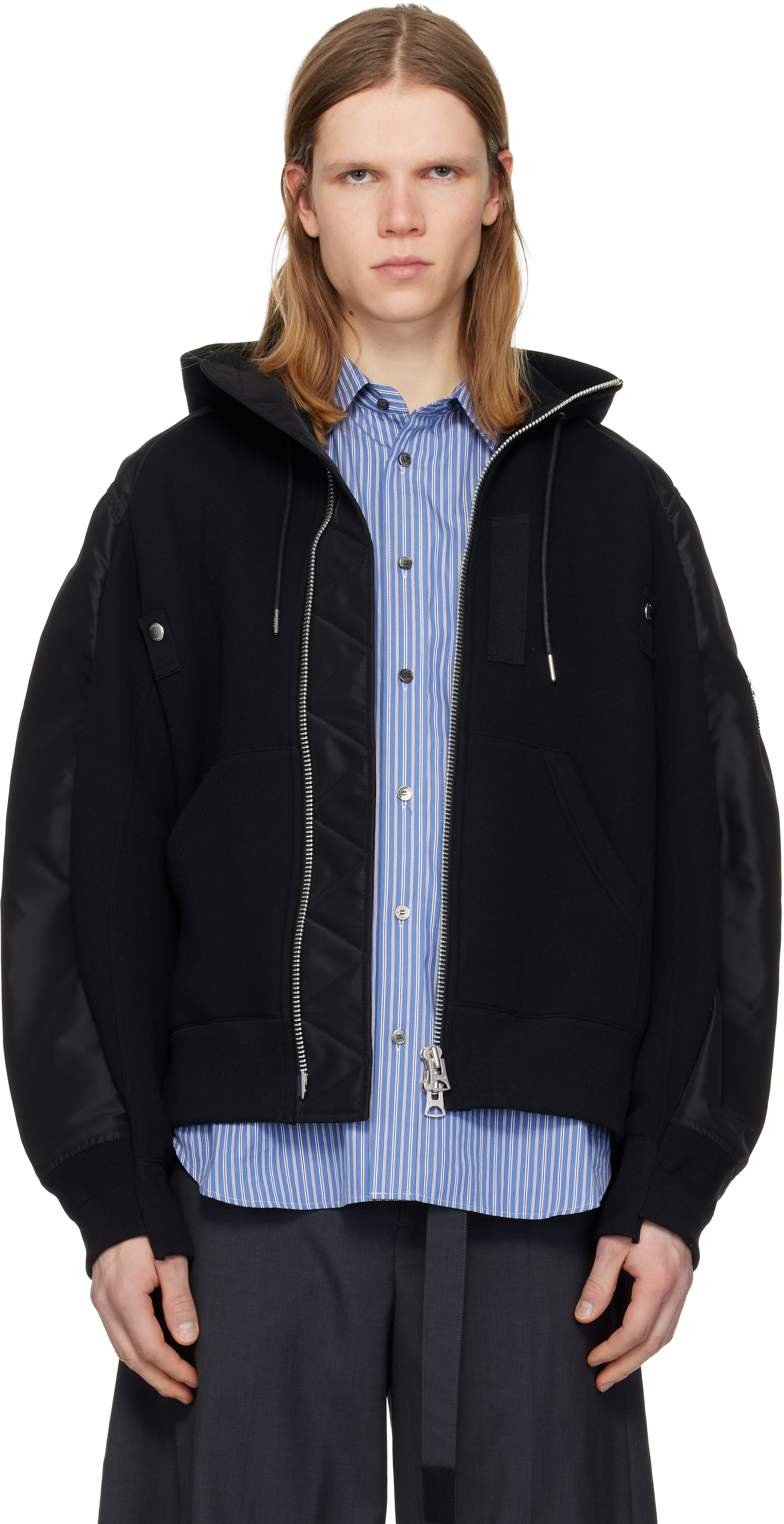 sacai - Pull à capuche noir en jersey