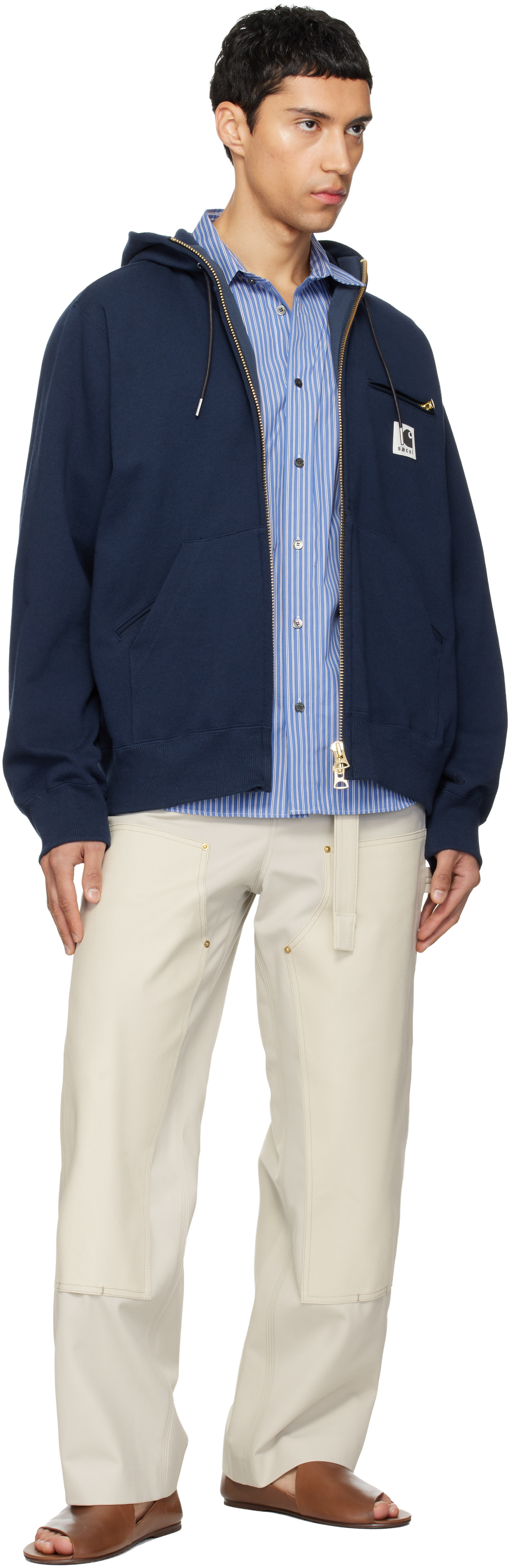sacai: Navy Carhartt WIP Edition Cotton Jersey Hoodie | SSENSE