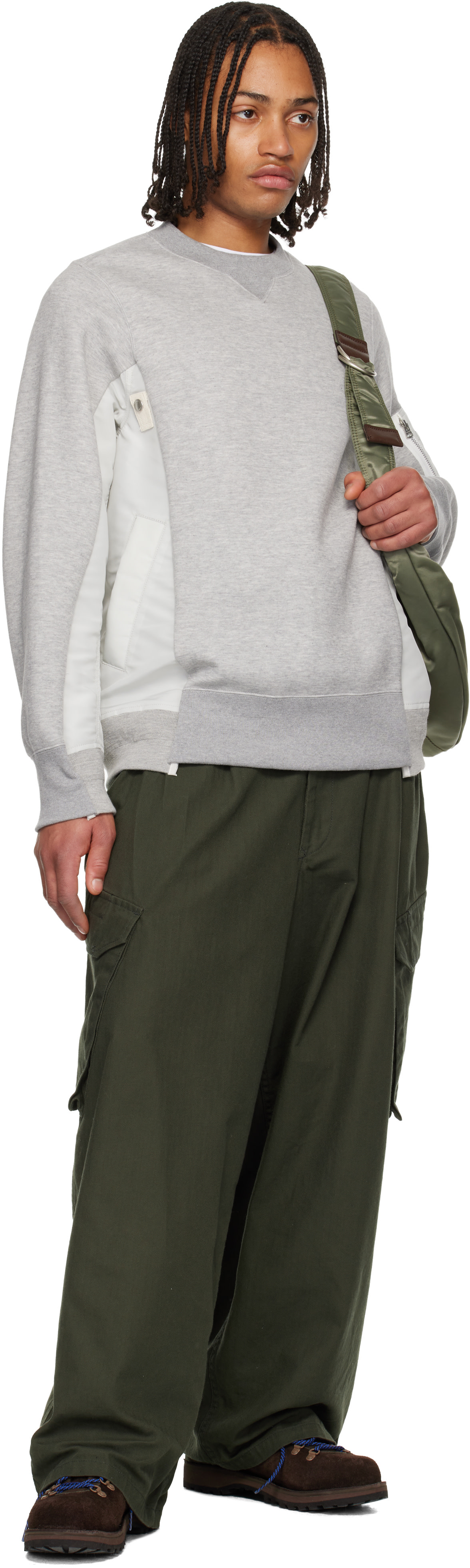 sacai: Gray Sponge Sweat & Nylon Twill Sweatshirt | SSENSE New Zealand