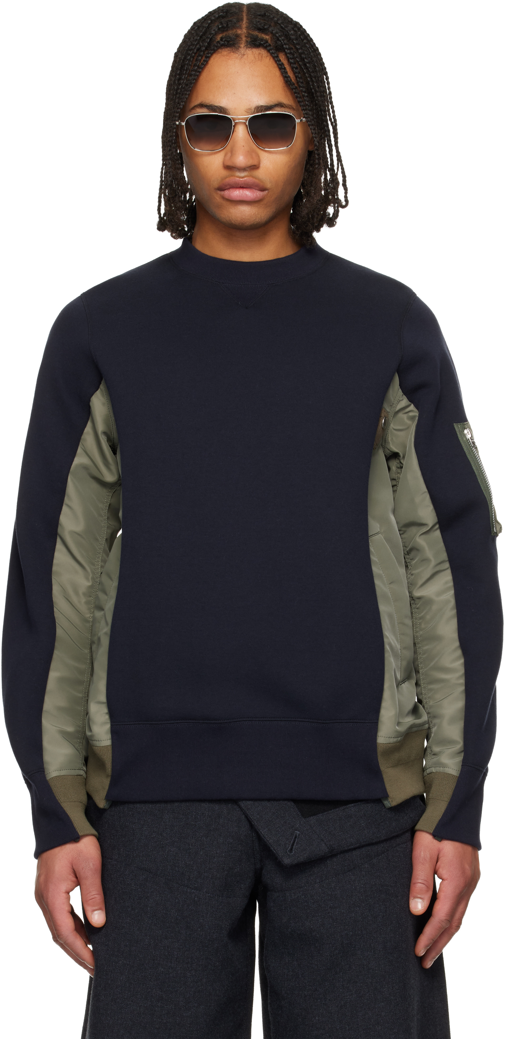 Sacai サカイ　スウェット トレーナー　カーキ Sロゴ　サイズ2 sacai: ネイビー＆カーキ Sponge Sweat & Nylon Twill スウェット