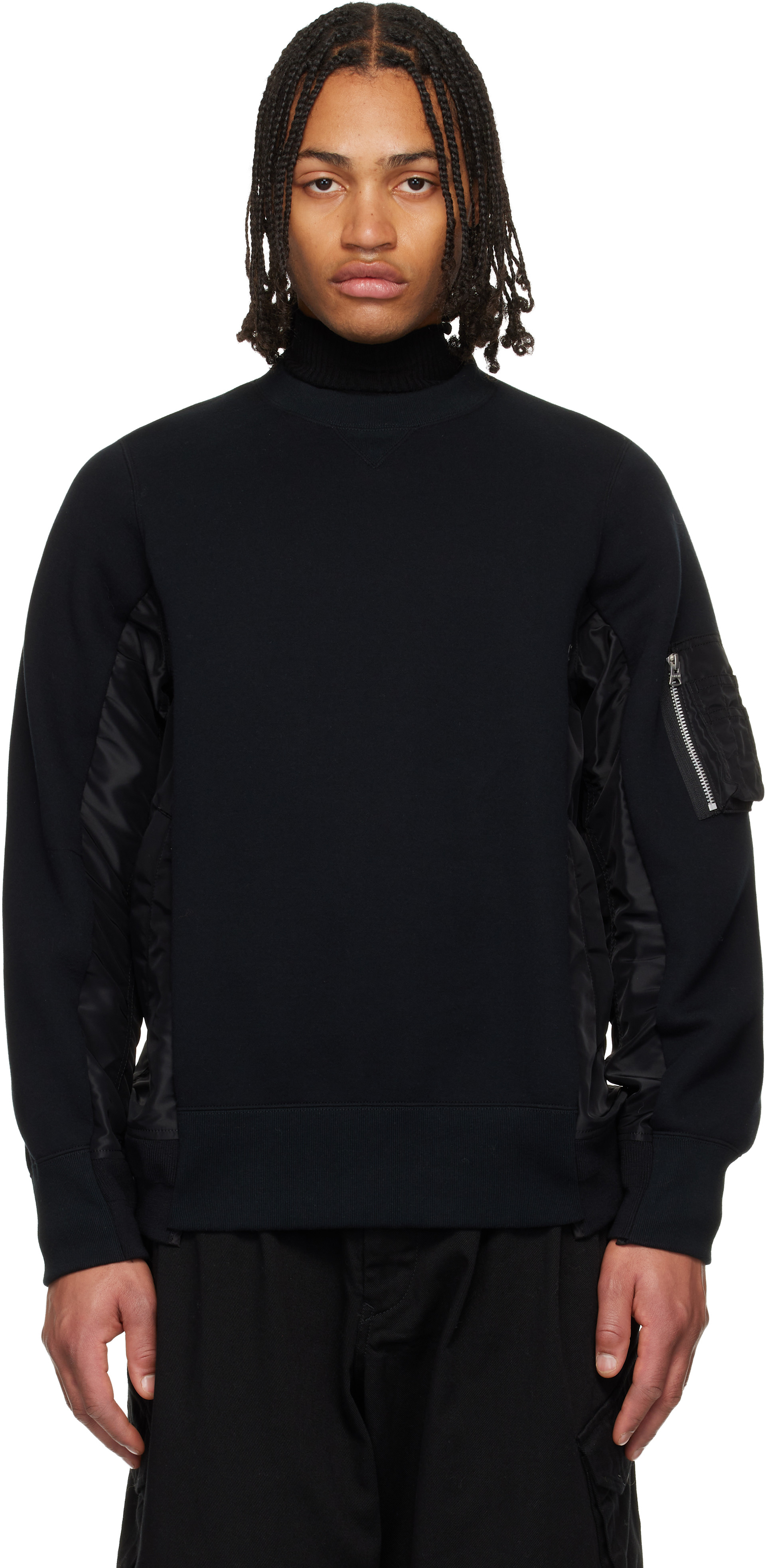 sacai: ブラック Sponge Sweat & Nylon Twill スウェットシャツ