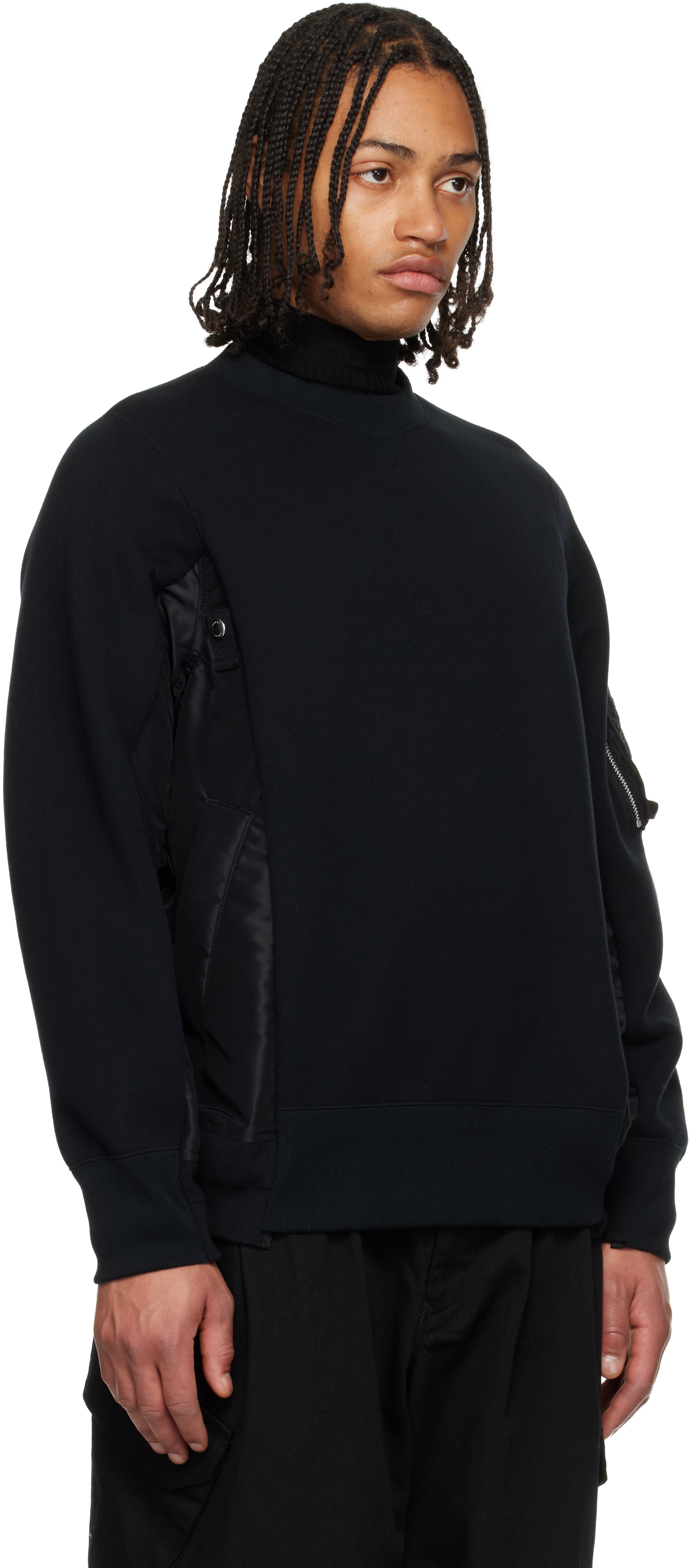 sacai: Black Sponge Sweat & Nylon Twill Sweatshirt | SSENSE