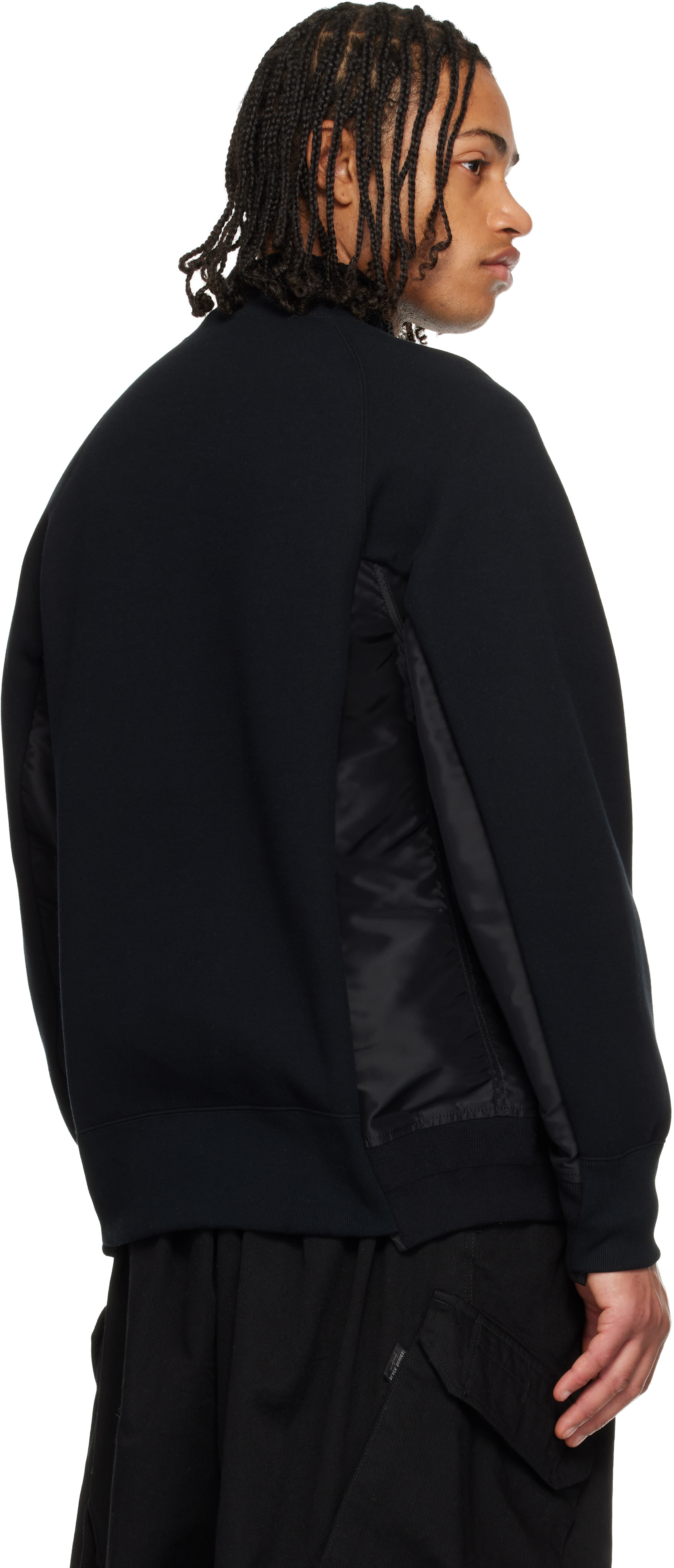 sacai: ブラック Sponge Sweat & Nylon Twill スウェットシャツ