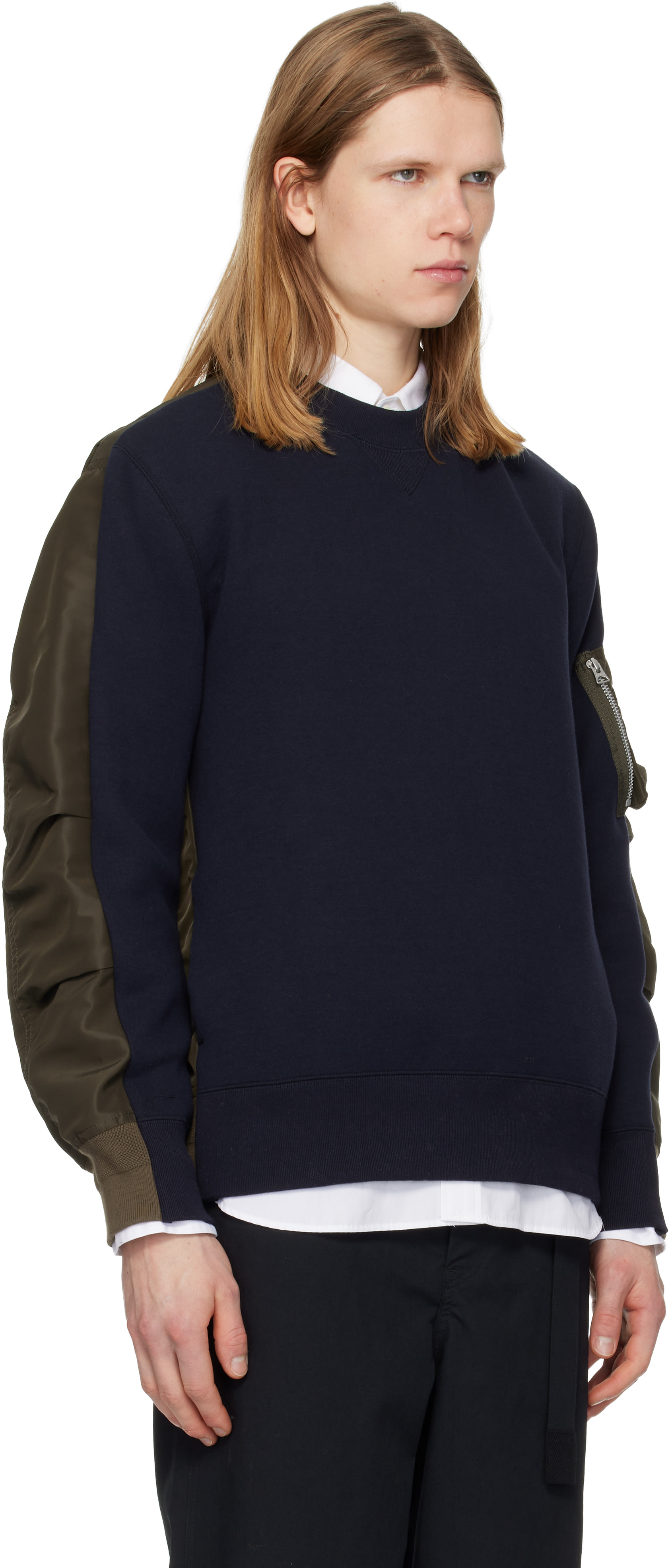 sacai: ネイビー＆カーキ Sponge Pullover スウェットシャツ | SSENSE 日本
