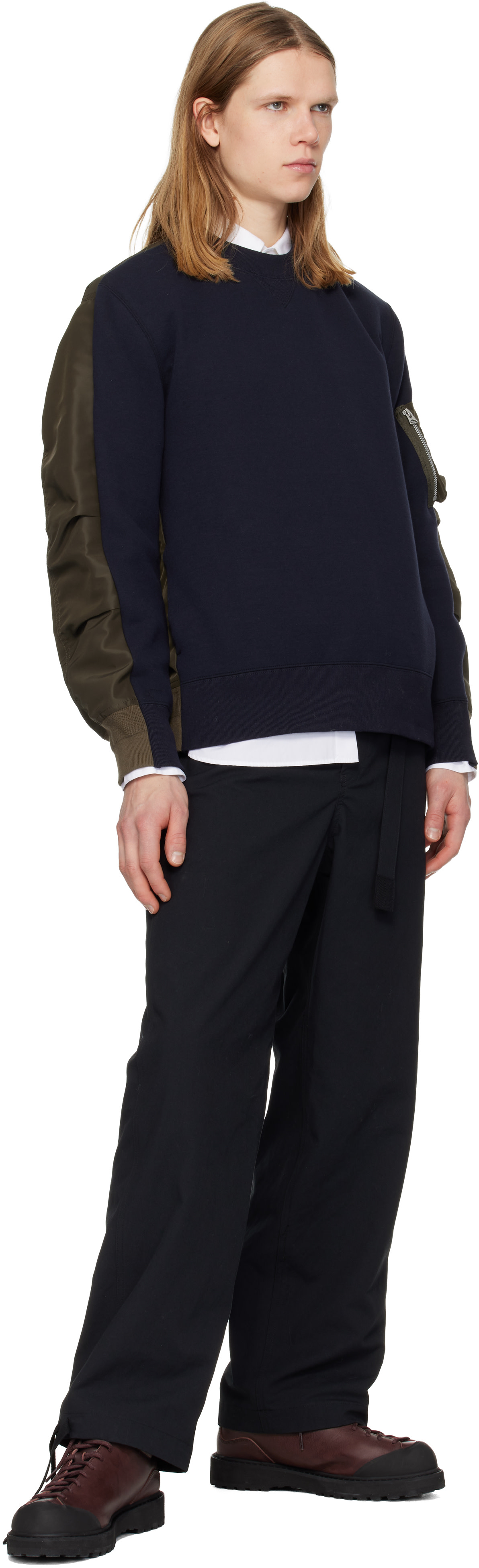 sacai: ネイビー＆カーキ Sponge Pullover スウェットシャツ | SSENSE 日本