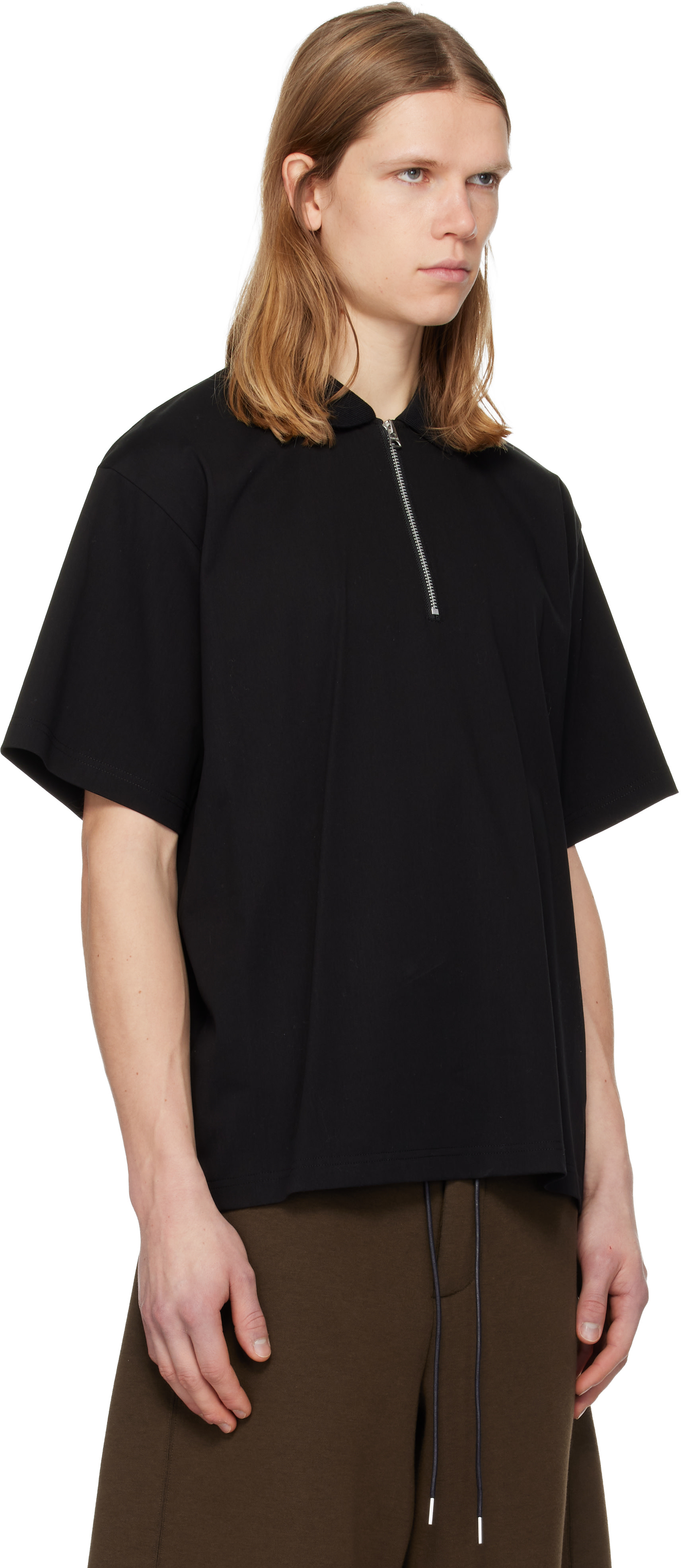 sacai Cotton Jersey Pullover サカイ ポロシャツ sacai: ブラック Cotton Jersey ポロシャツ | SSENSE 日本