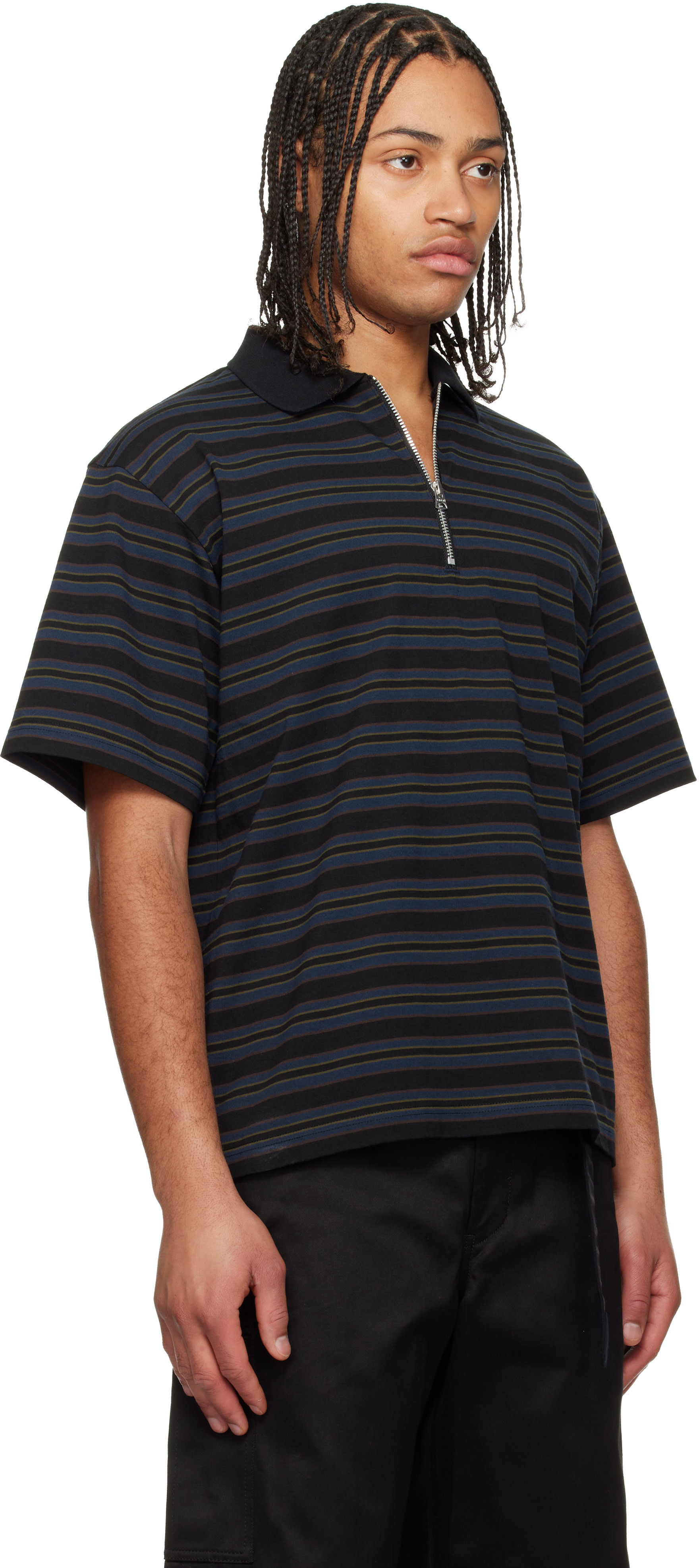 sacai S Pique Polo Shirt ポロシャツ　黒 sacai: Navy Horizontal Stripe Polo | SSENSE