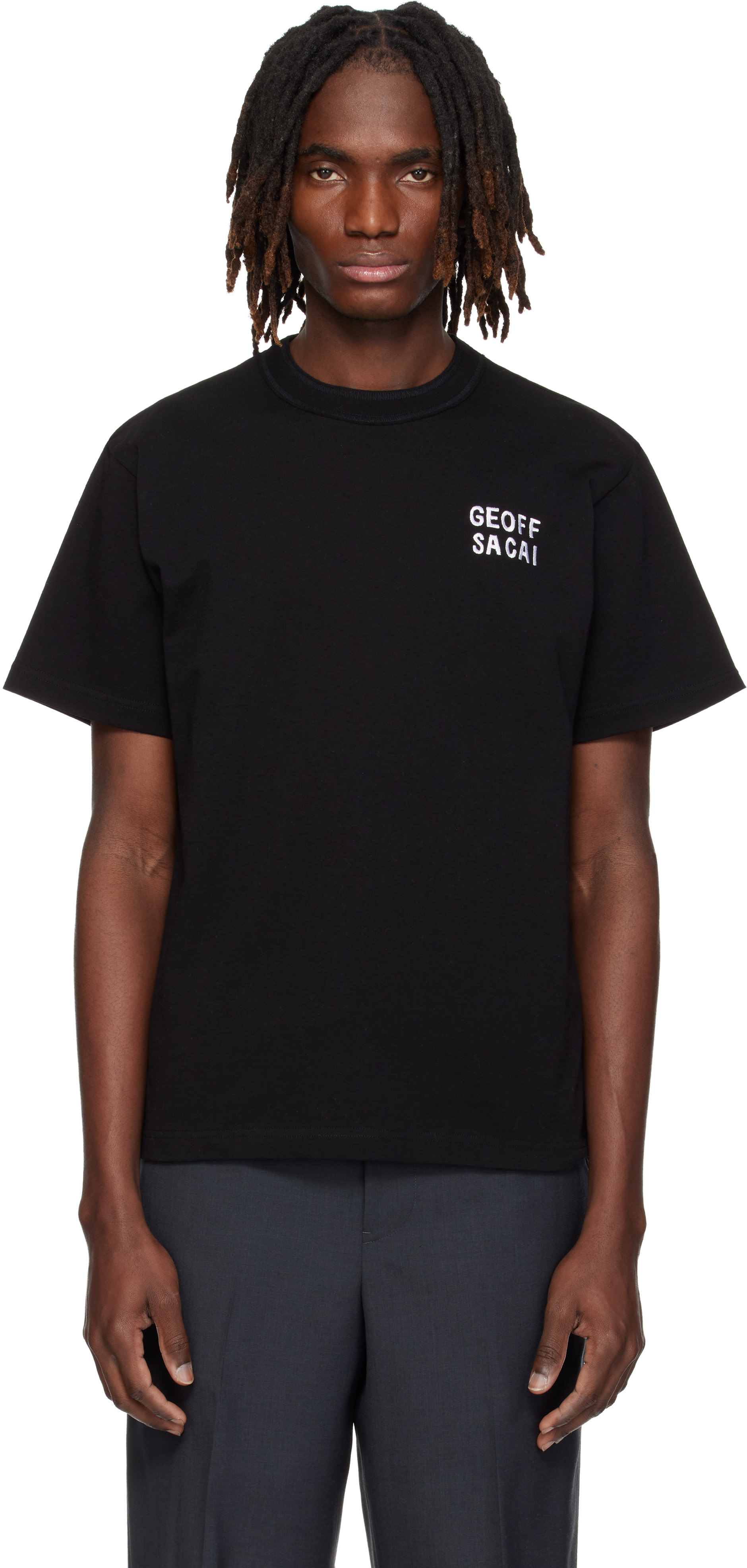 sacai: ブラック 'geoff sacai' 刺繍 Tシャツ | SSENSE 日本