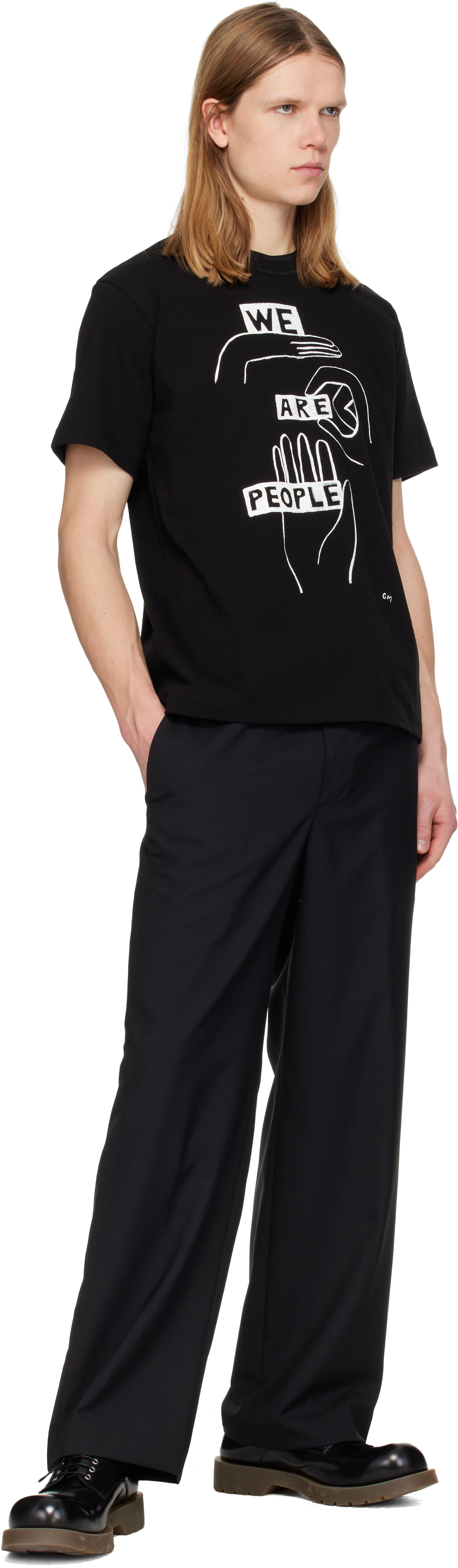 sacai: Black 'geoff sacai' Print T-shirt | SSENSE