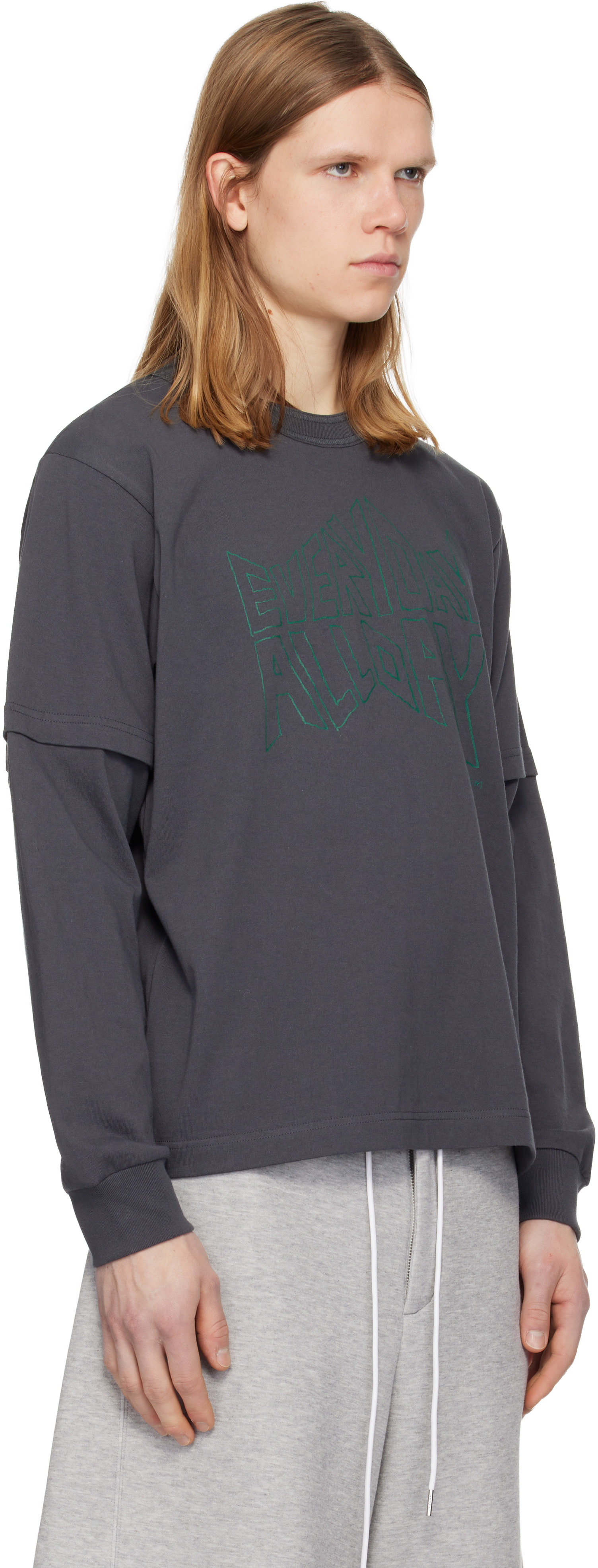 sacai: グレー 'geoff sacai' プリント 長袖Tシャツ | SSENSE 日本