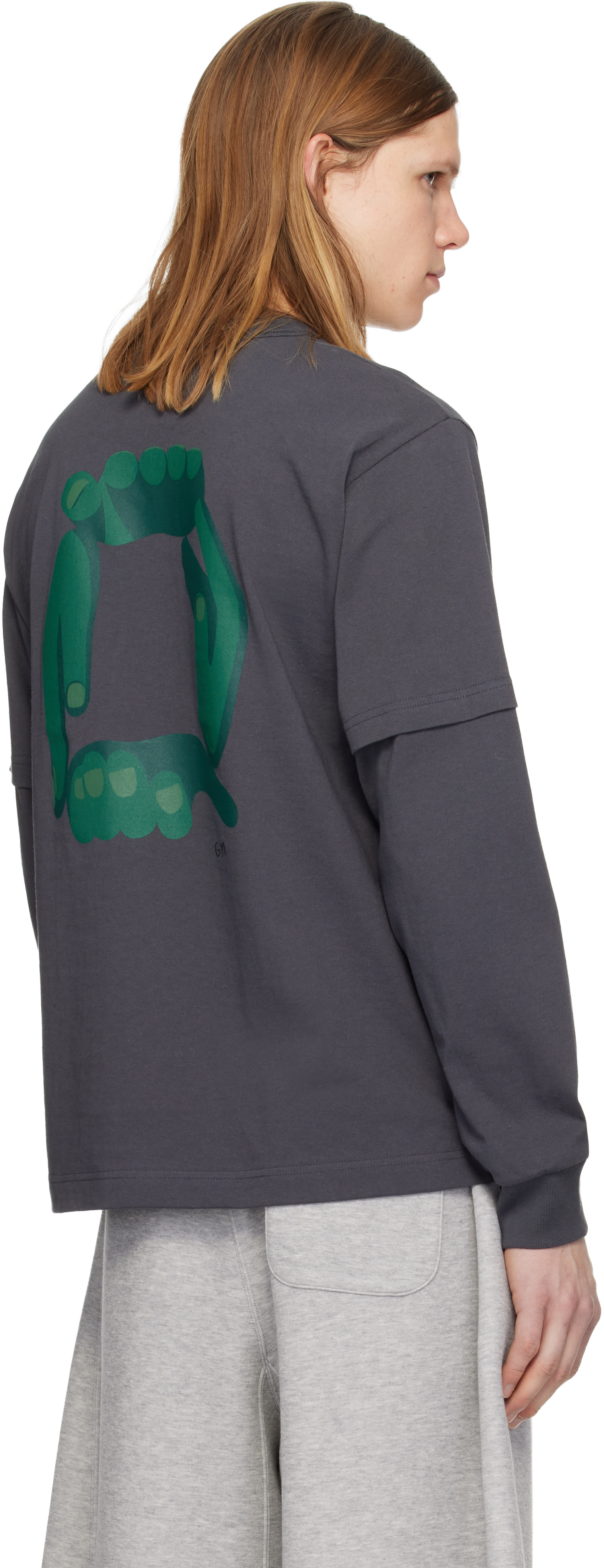 sacai: グレー 'geoff sacai' プリント 長袖Tシャツ | SSENSE 日本