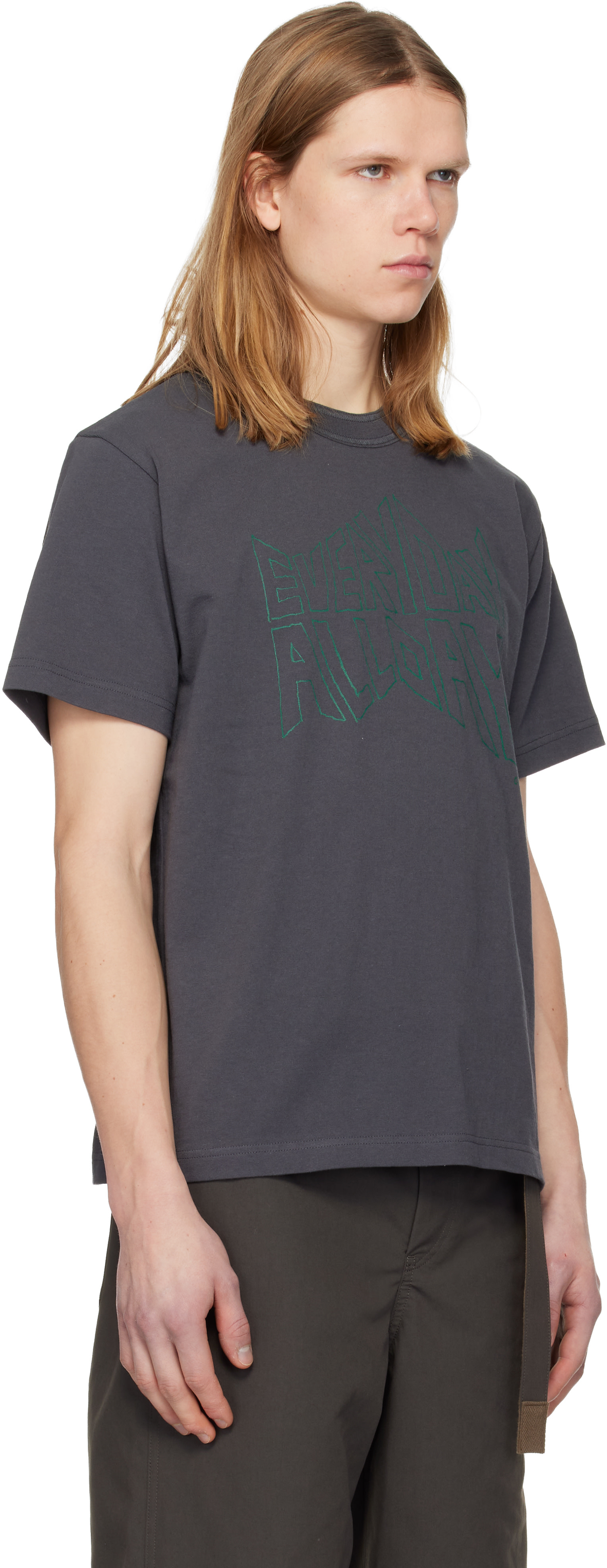 sacai: Gray 'geoff sacai' Print T-shirt | SSENSE