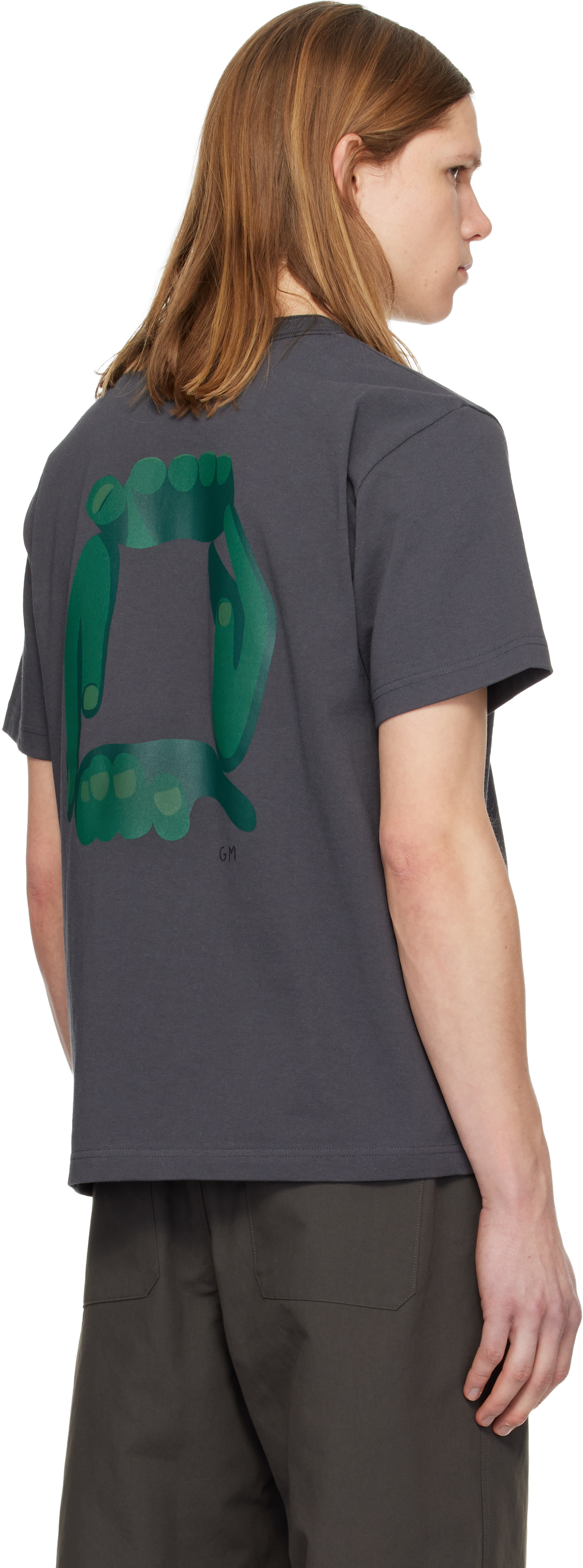 sacai: Gray 'geoff sacai' Print T-shirt | SSENSE