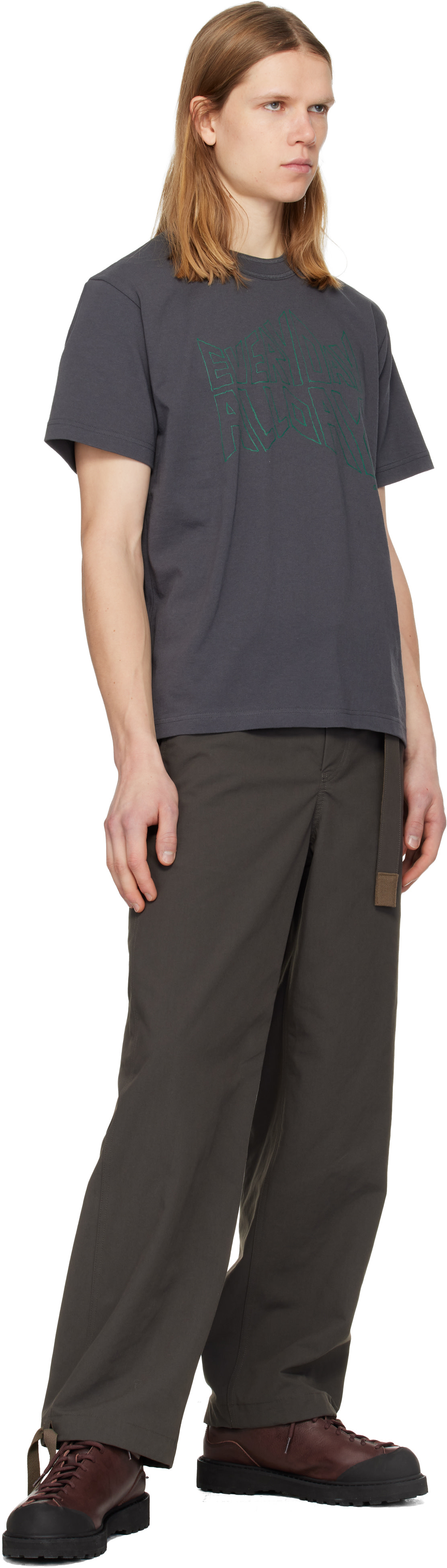 sacai: Gray 'geoff sacai' Print T-shirt | SSENSE