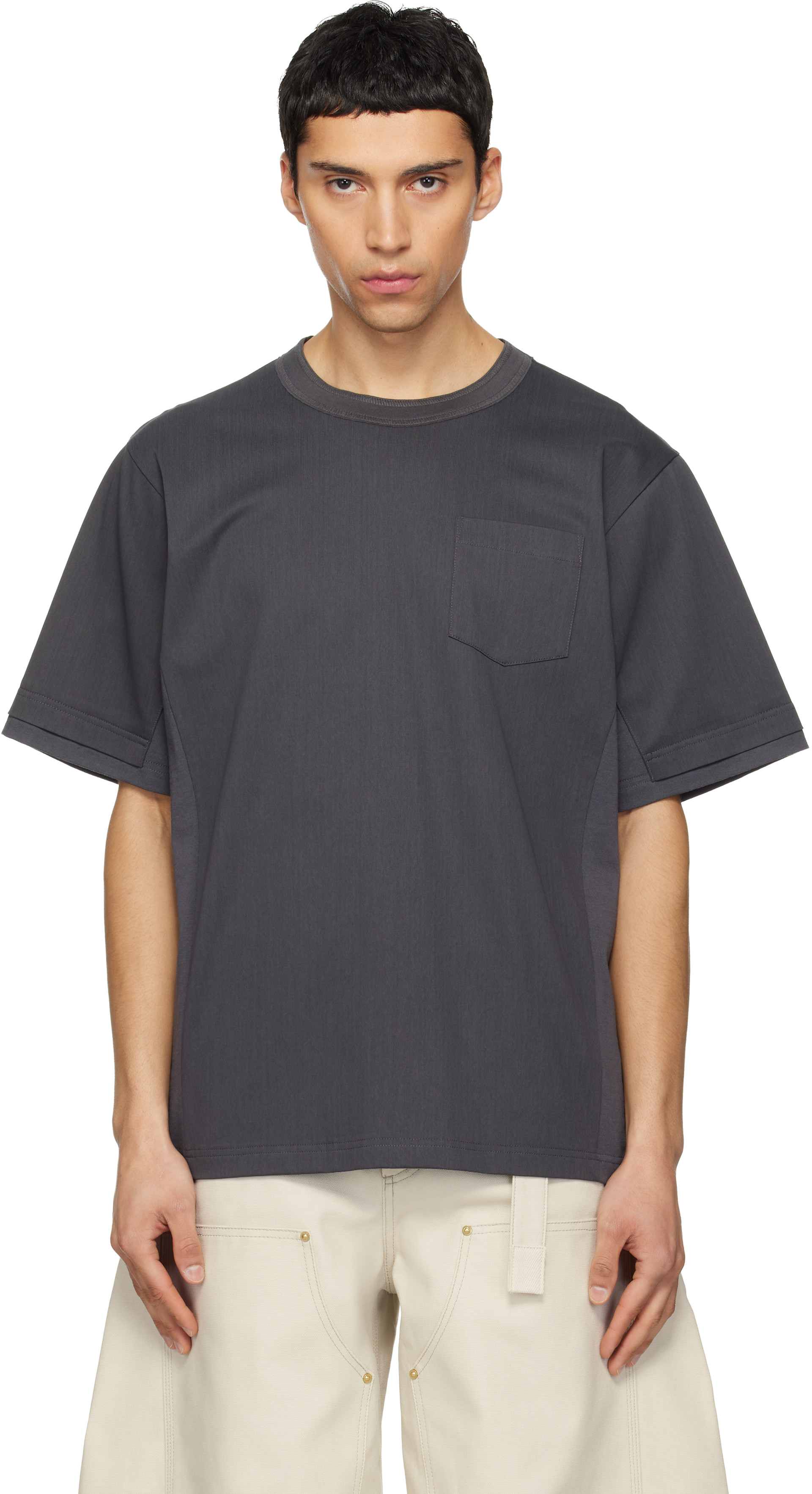sacai: Gray Cotton Jersey T-shirt | SSENSE