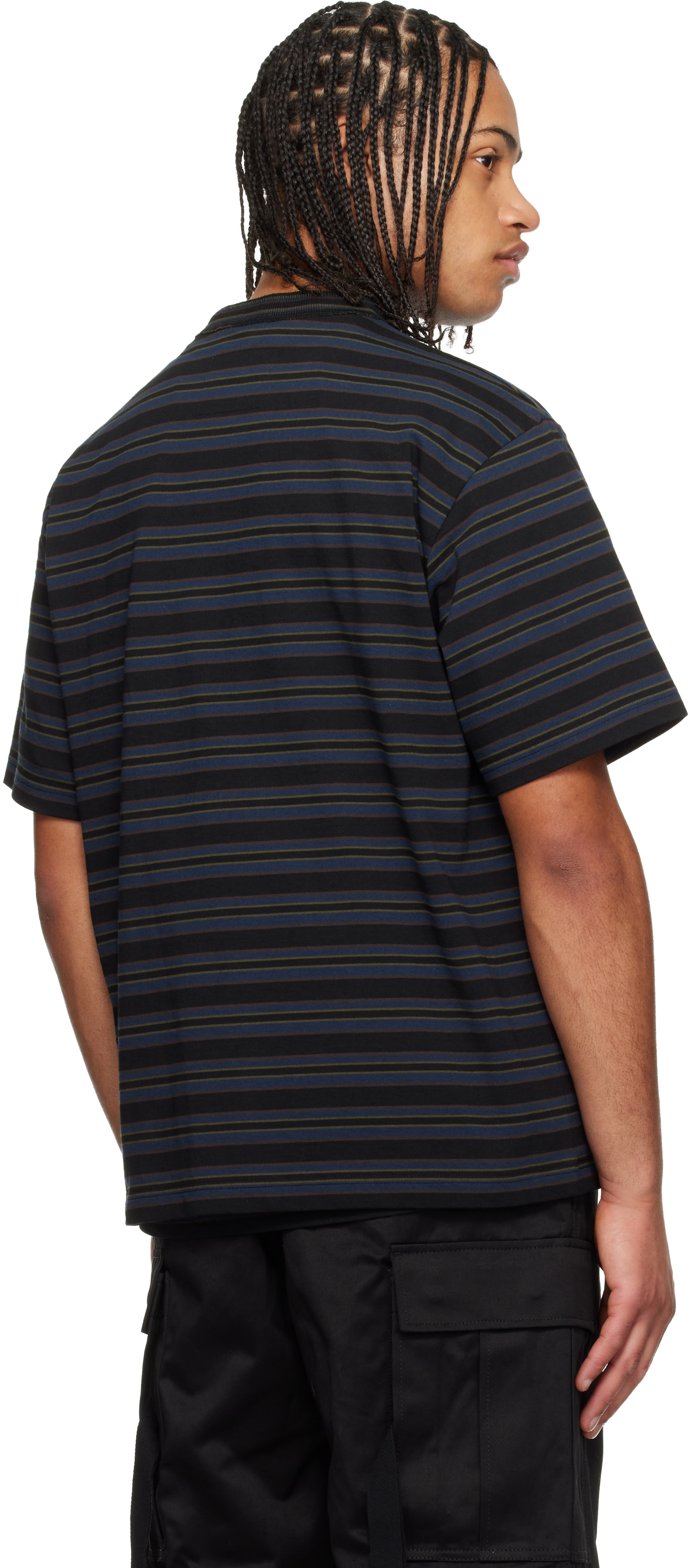 sacai: Navy Horizontal Stripe T-Shirt | SSENSE