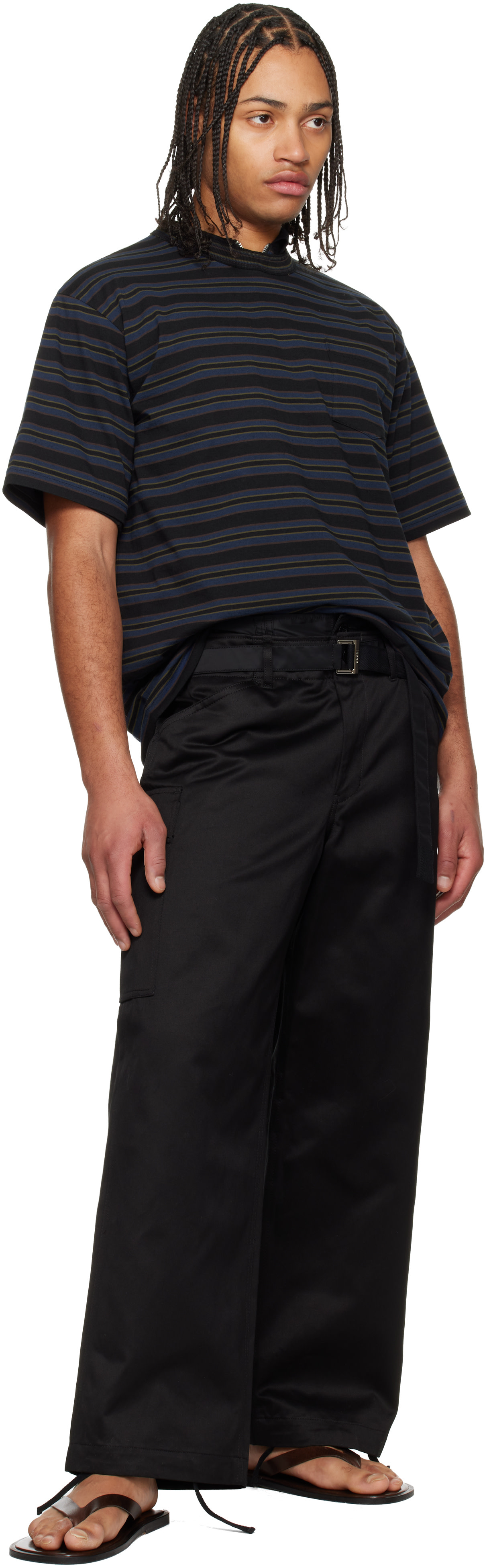 sacai: Navy Horizontal Stripe T-Shirt | SSENSE