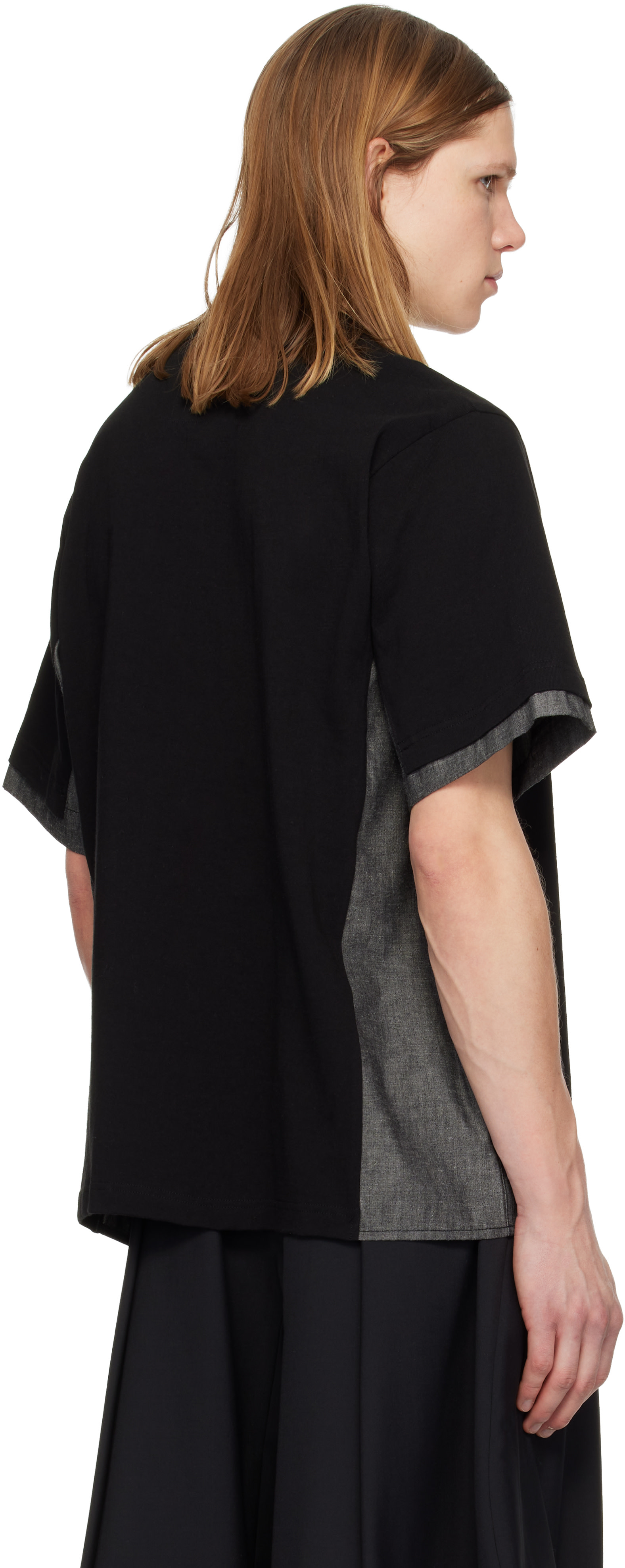 sacai: Black Cotton Jersey & Light Wight Denim T-shirt | SSENSE