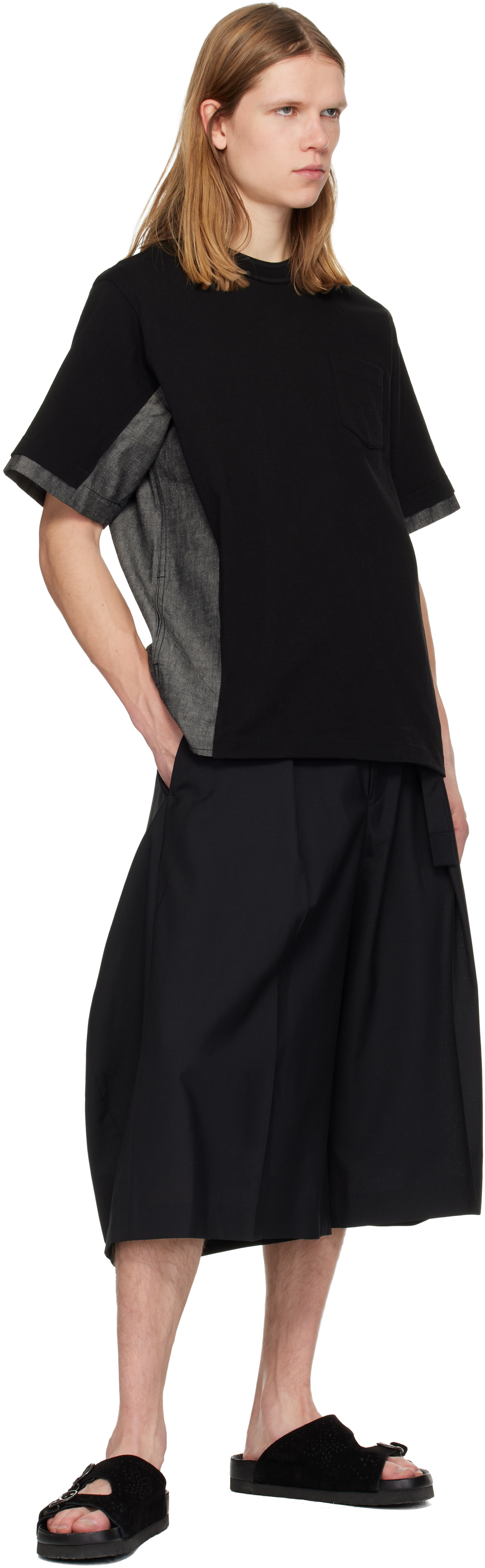 sacai: Black Cotton Jersey & Light Wight Denim T-shirt | SSENSE