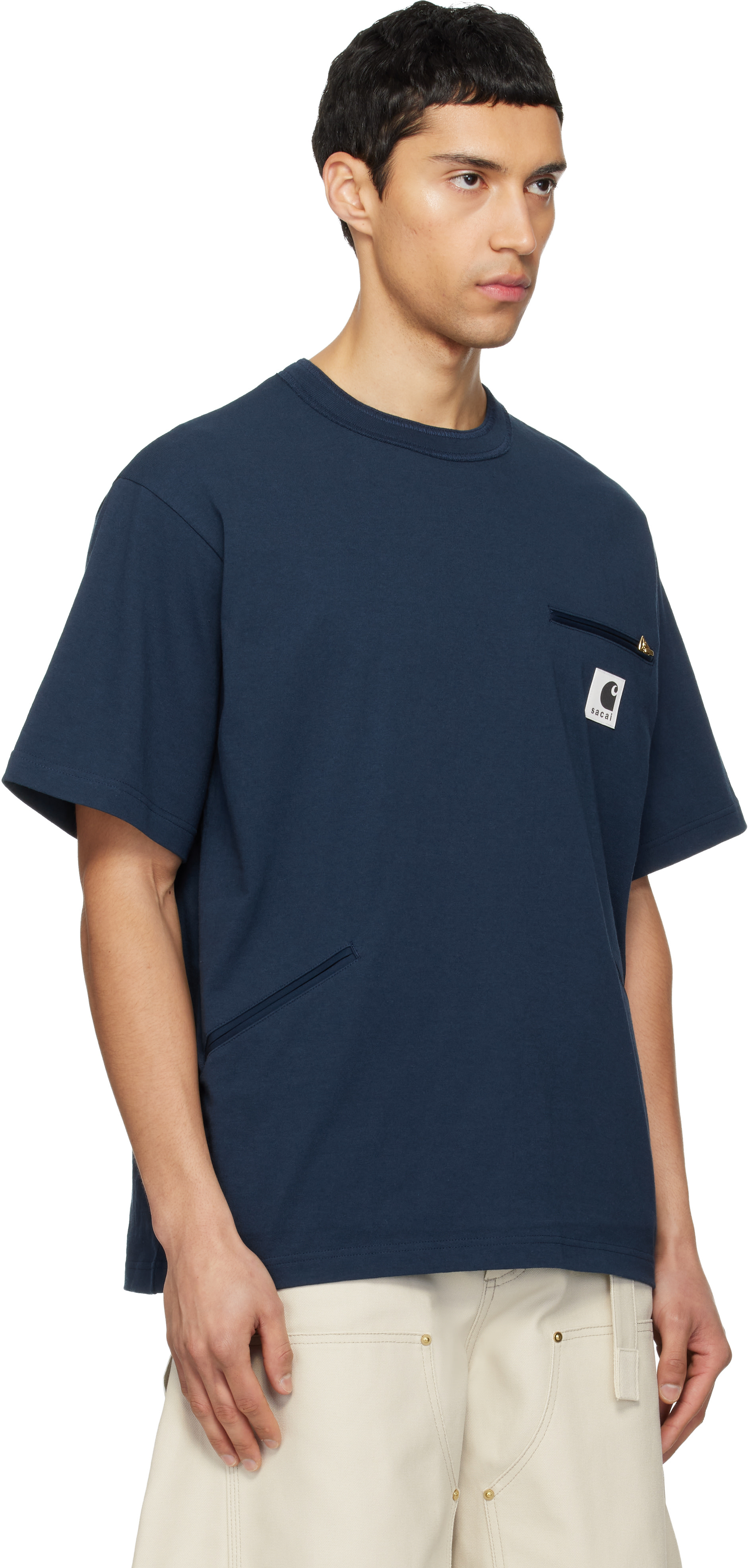 sacai: Navy Carhartt WIP Edition Cotton Jersey T-shirt | SSENSE