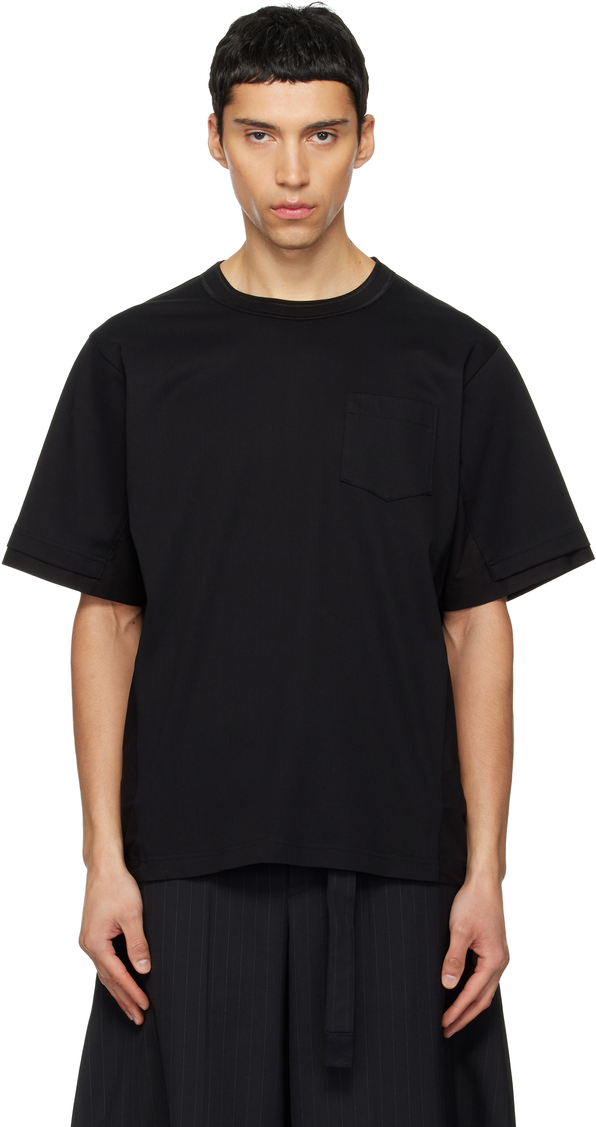 sacai: Black Cotton Typewriter & Cotton Jersey T-shirt | SSENSE