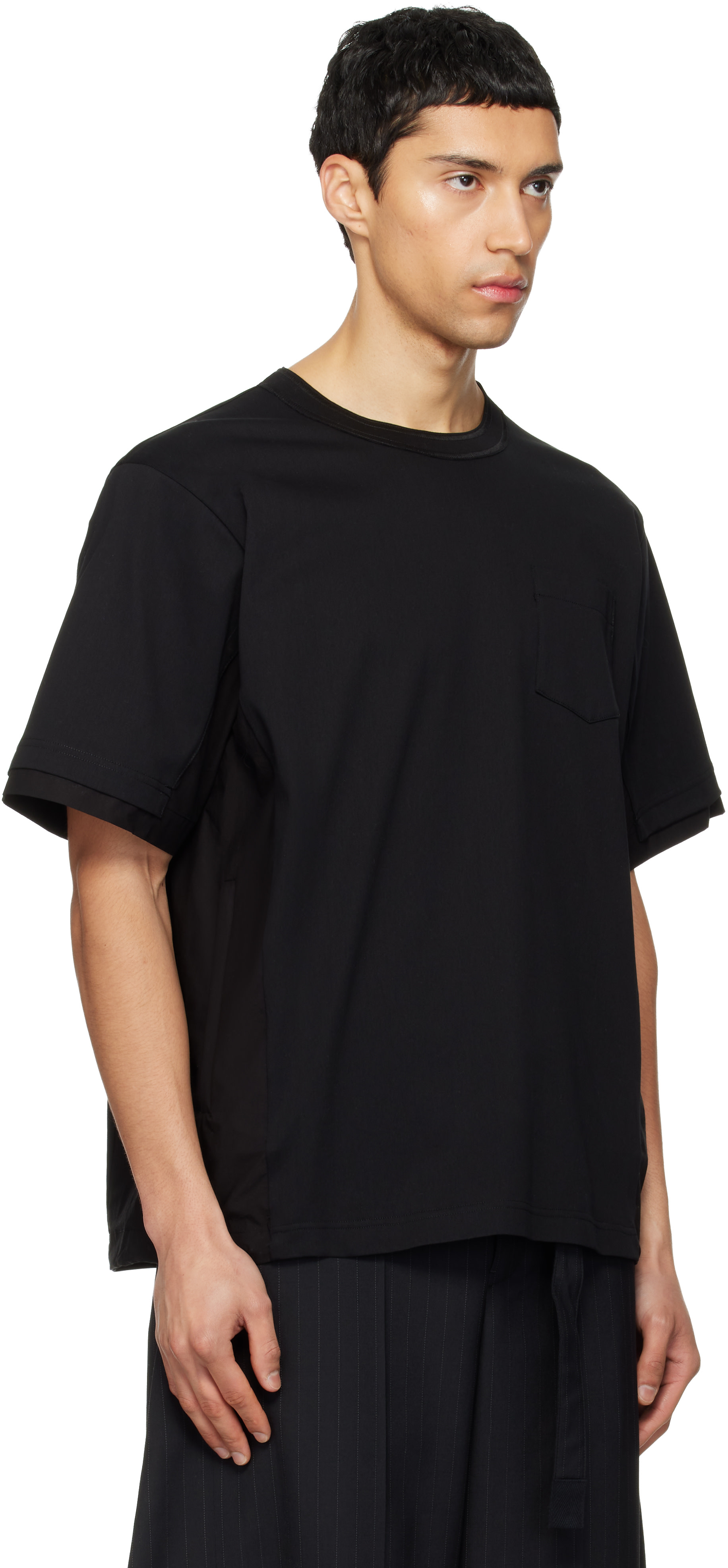 sacai: Black Cotton Typewriter & Cotton Jersey T-shirt | SSENSE