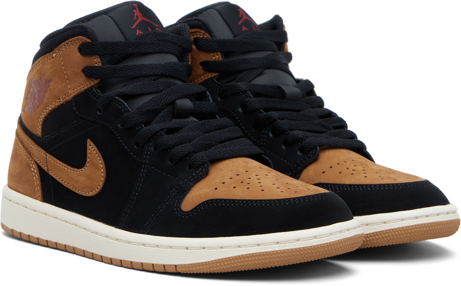Nike Jordan: Black & Tan Air Jordan 1 Mid SE Sneakers | SSENSE