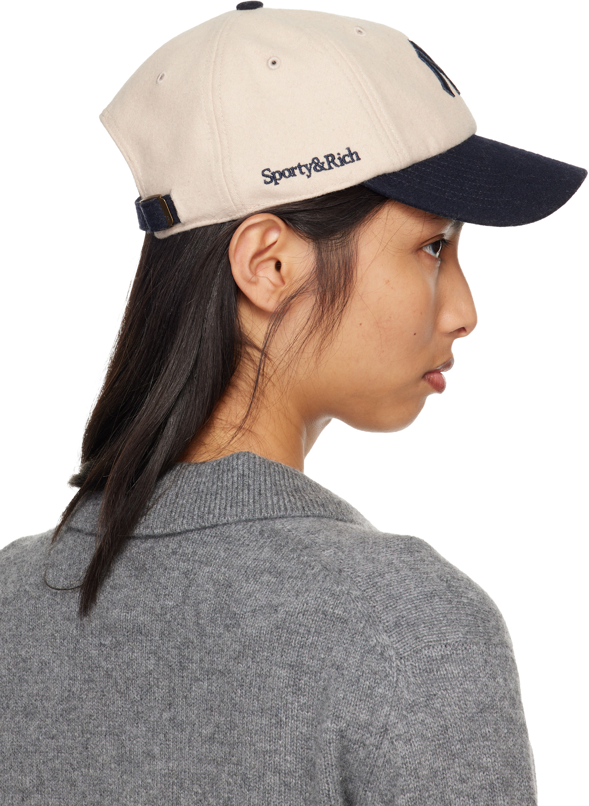Sporty & Rich: Off-White & Navy '47 Edition Yankees Serif Wool Cap