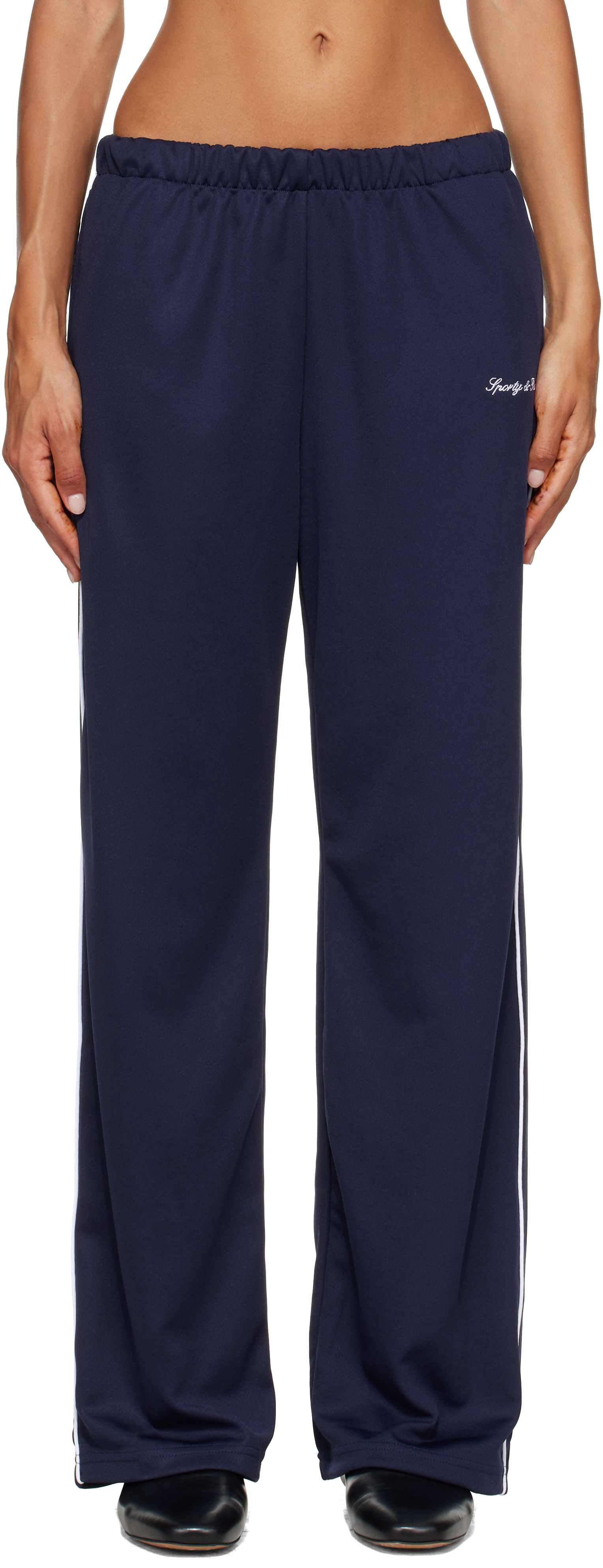 Sporty & Rich: Navy Signature Logo Retro Track Pants | SSENSE