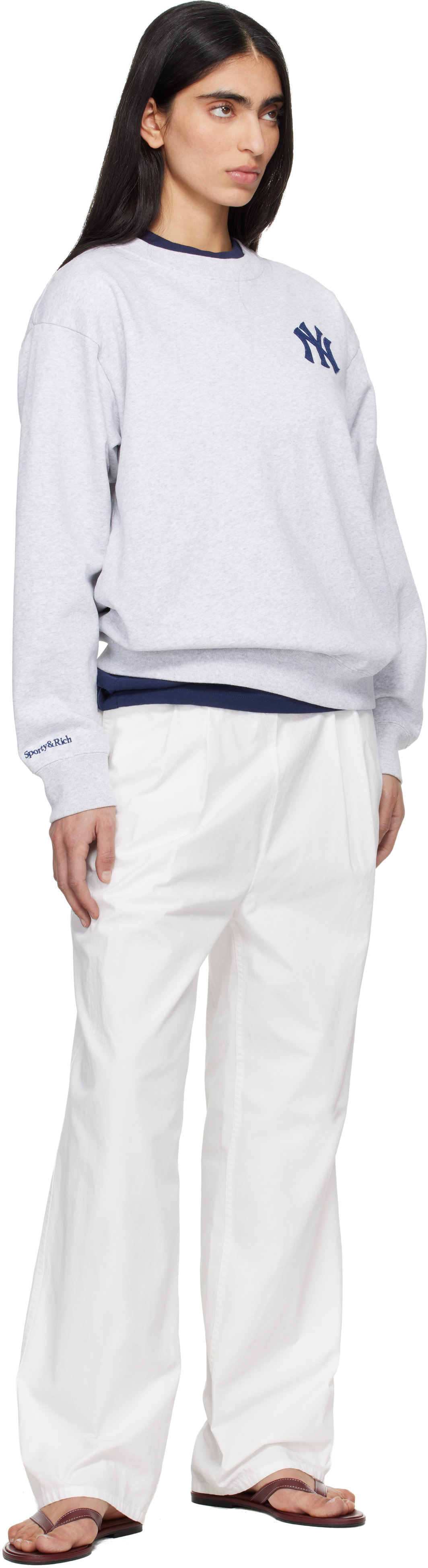 Sporty & Rich Yankees スウェット M グレー コラボ 人気 Sporty & Rich: Gray '47 Edition Heritage Yankees Serif Sweatshirt