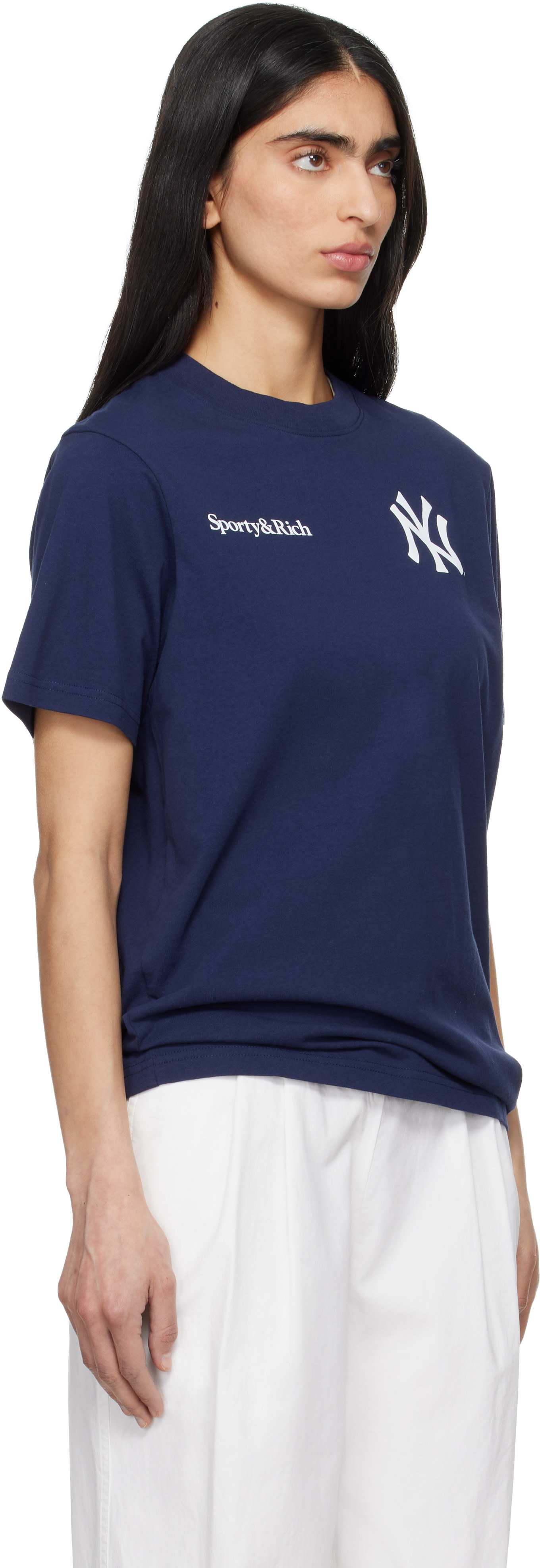 Sporty & Rich: ネイビー '47エディション 'Yankees' Curve Tシャツ