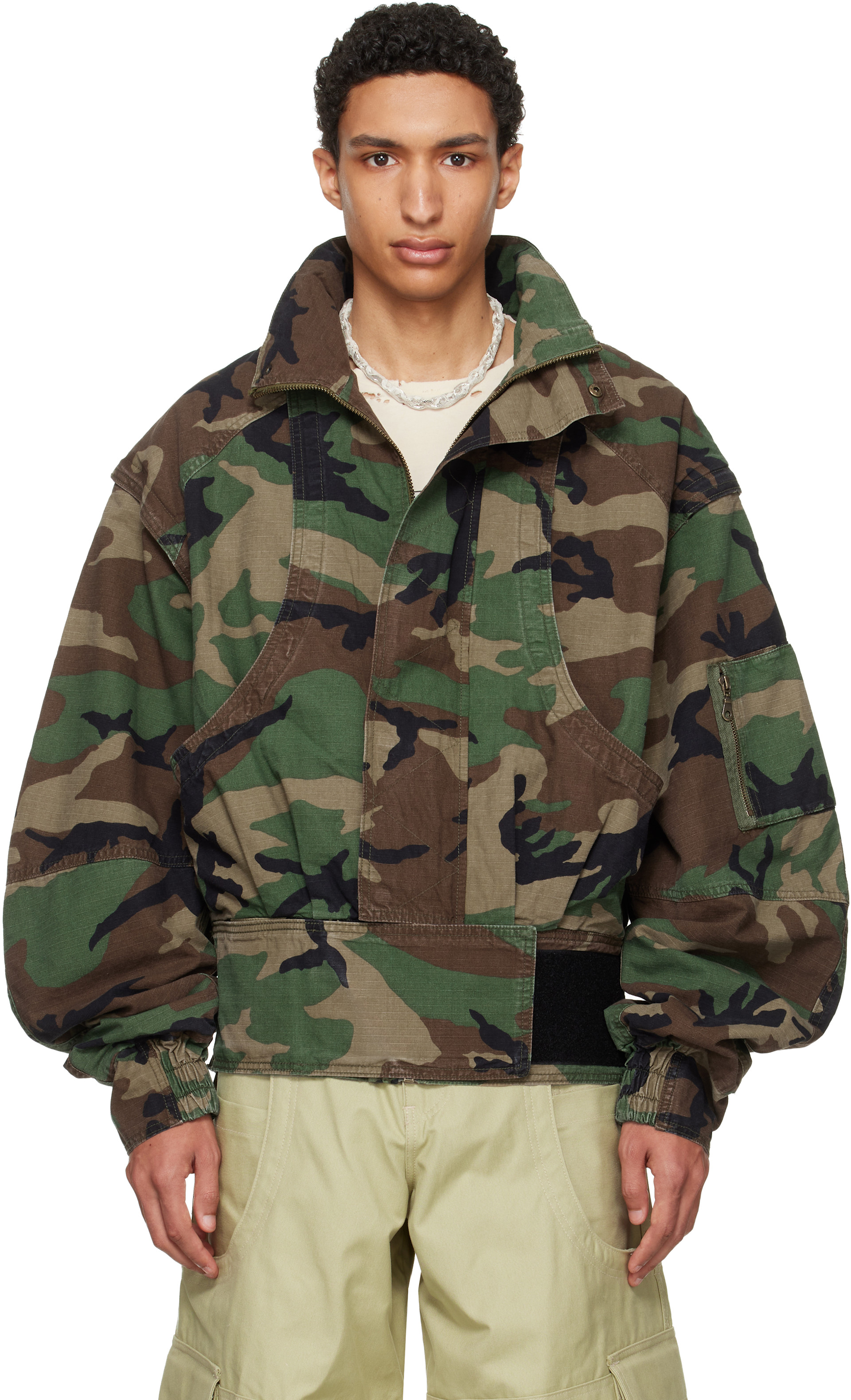 HYACYN: Brown & Khaki Camouflage Anatnom Bomber Jacket | SSENSE