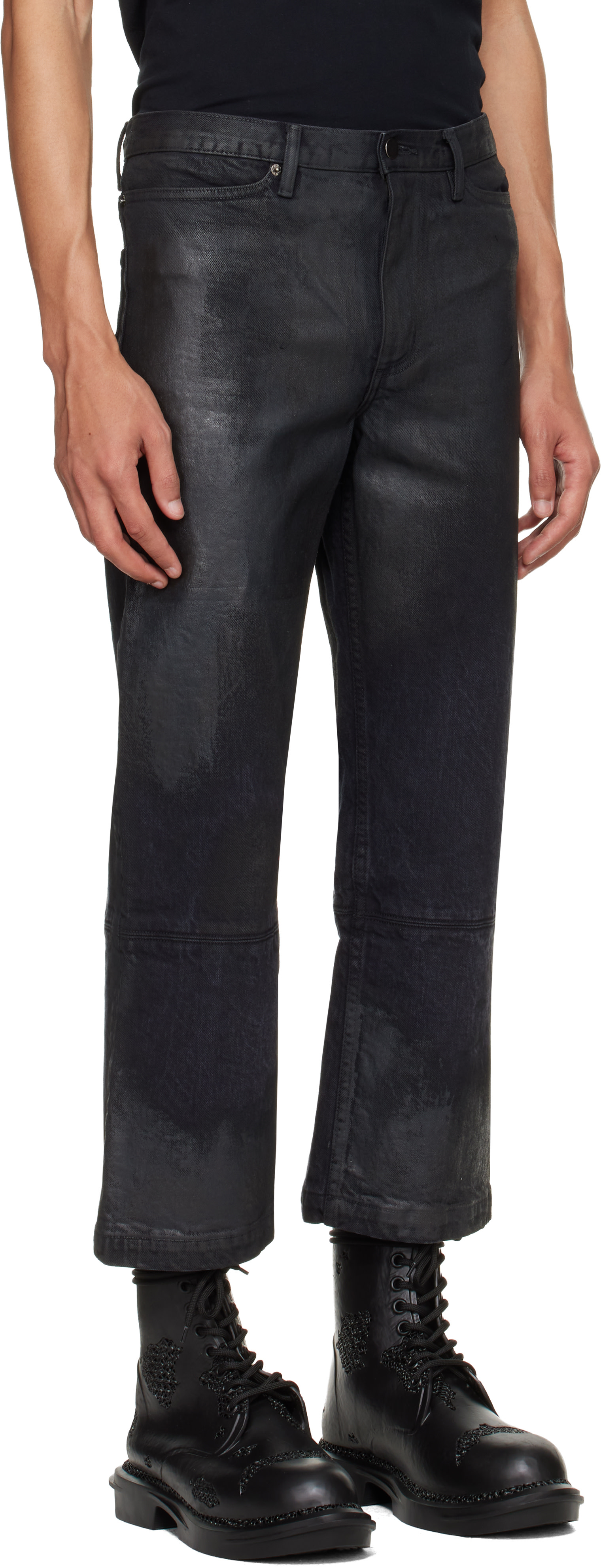 HYACYN: Black Etteragic Denim Washed Waxed Jeans | SSENSE