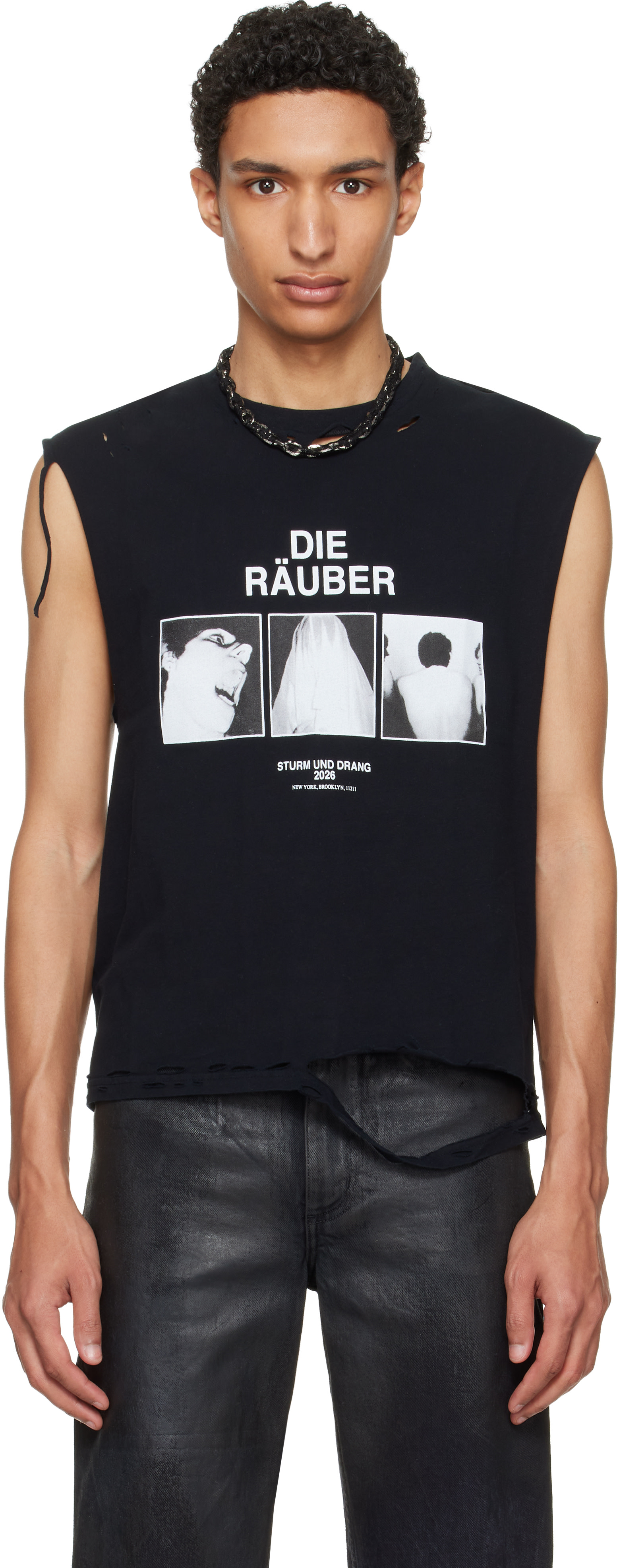HYACYN: ブラック EET 'Die Raeuber' Cotton Distressed タンクトップ