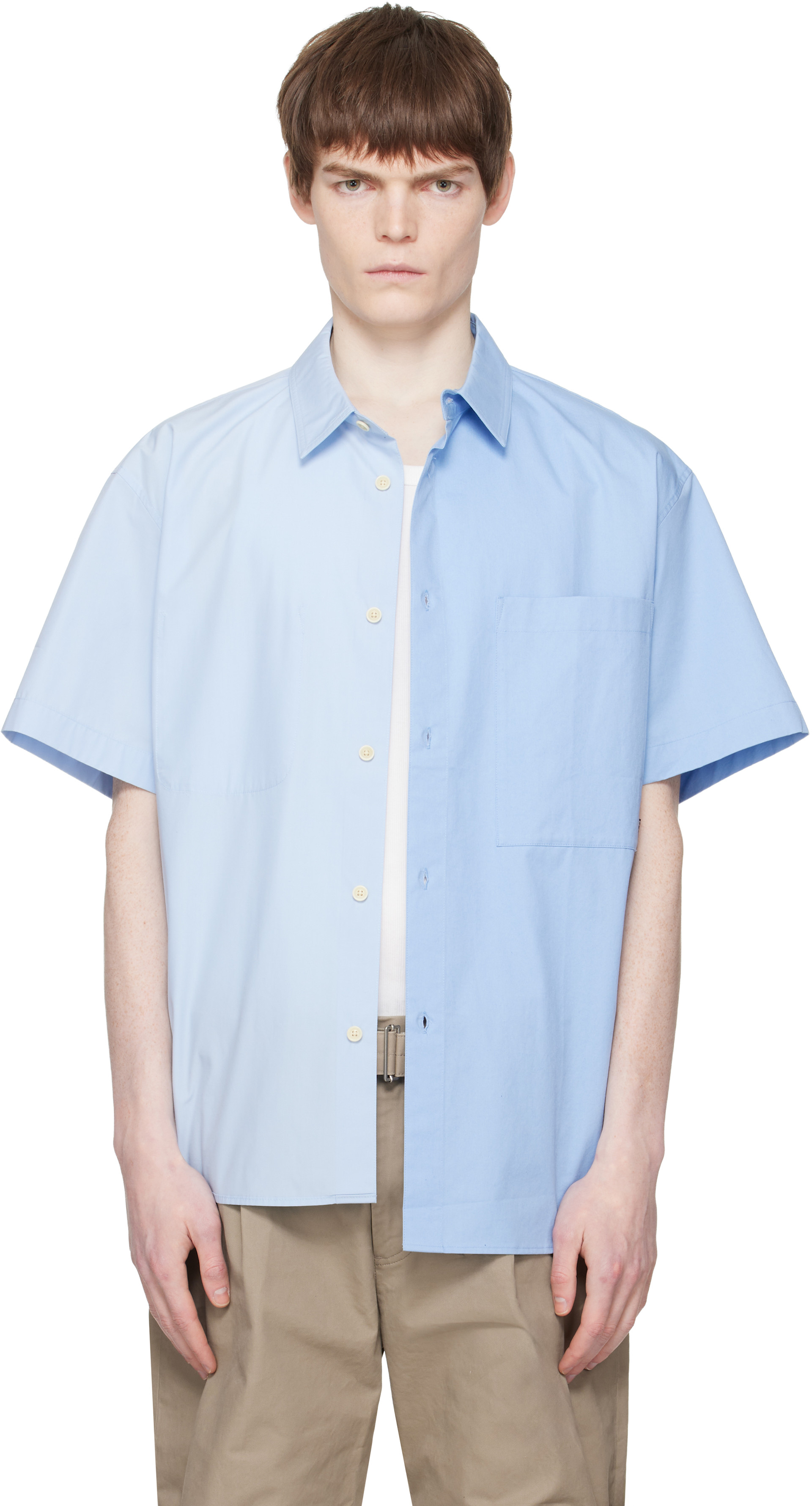RE;CODE - Chemise à manches courtes bleue à panneaux
