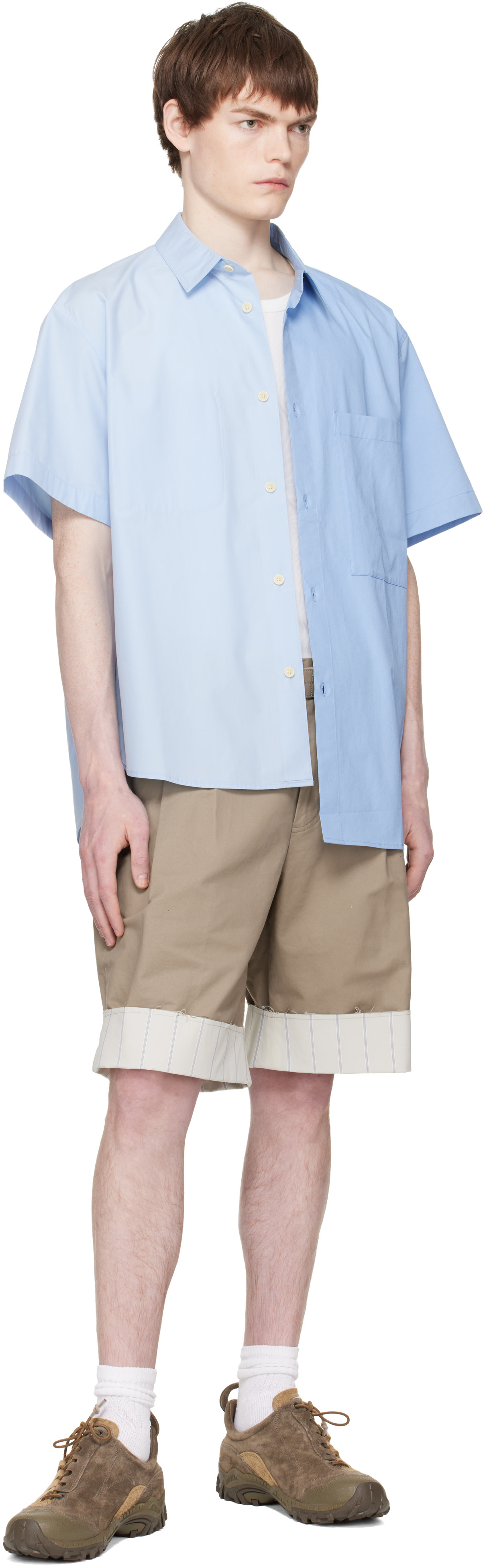 RE;CODE - Chemise à manches courtes bleue à panneaux