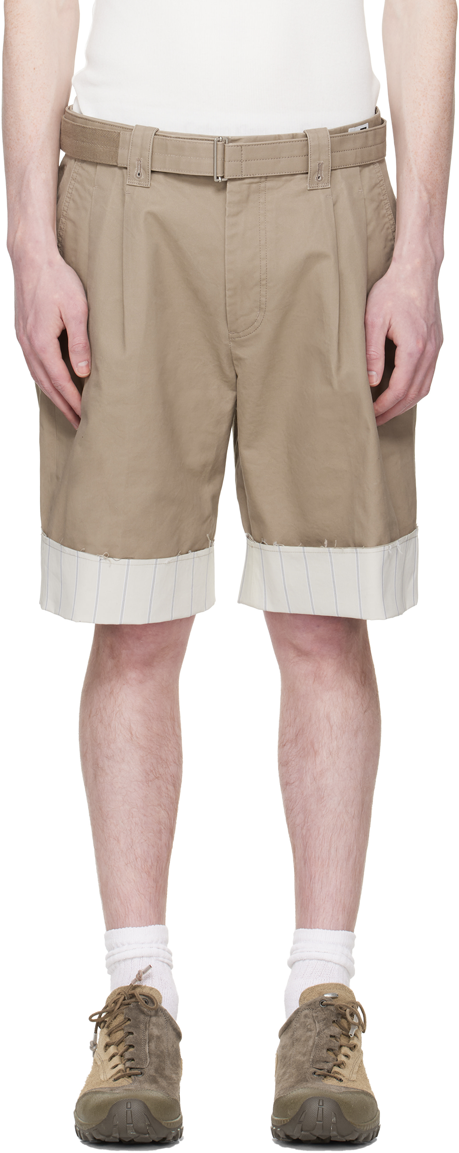 RE;CODE - Short beige à garnitures rayées