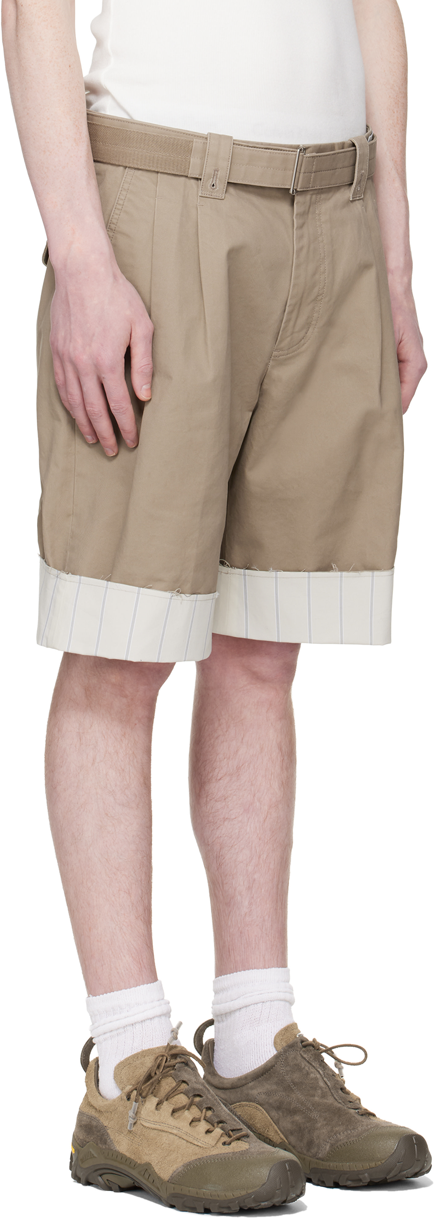 RE;CODE - Short beige à garnitures rayées