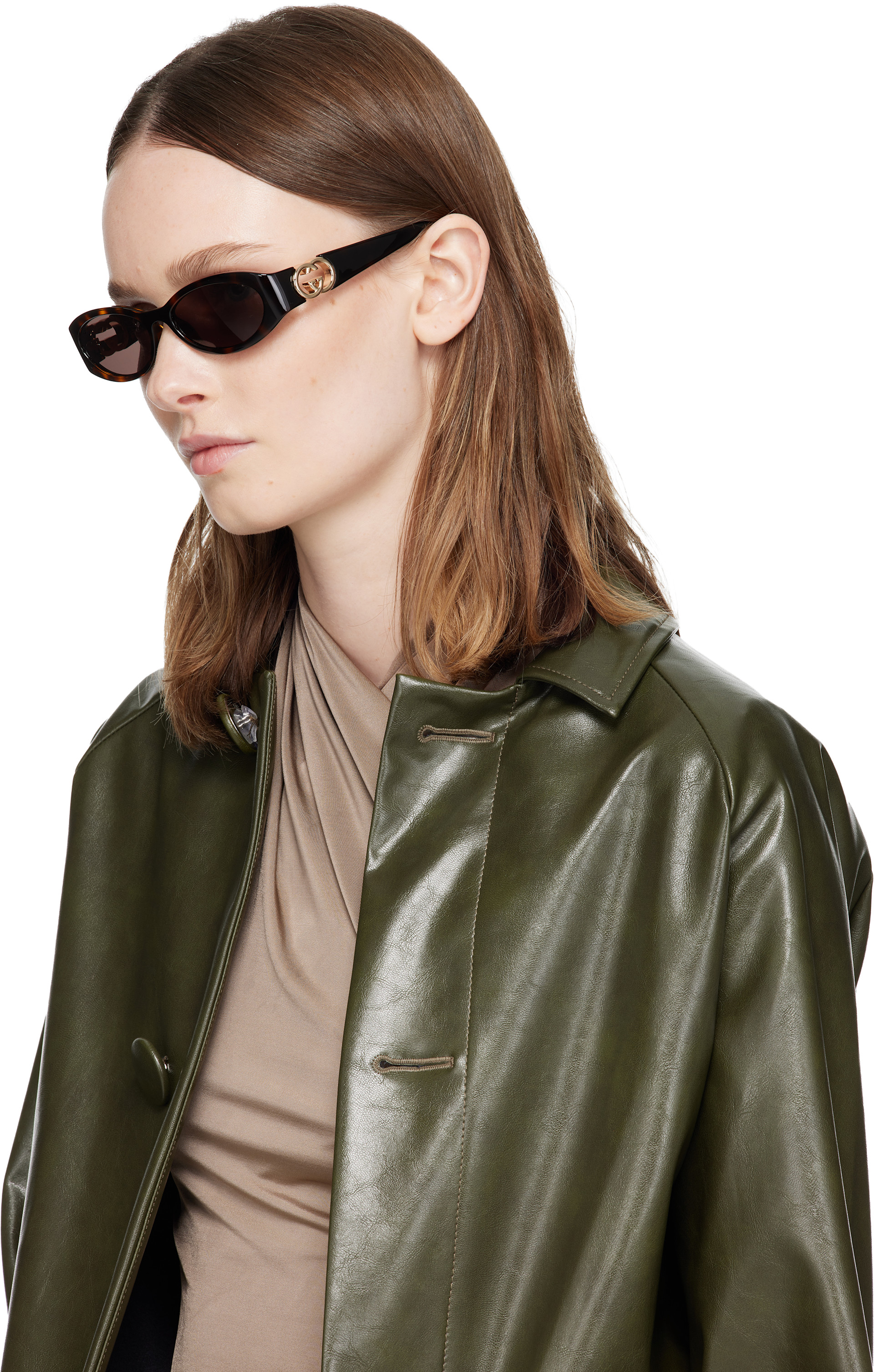 Gucci: Brown Oval Frame Sunglasses | SSENSE