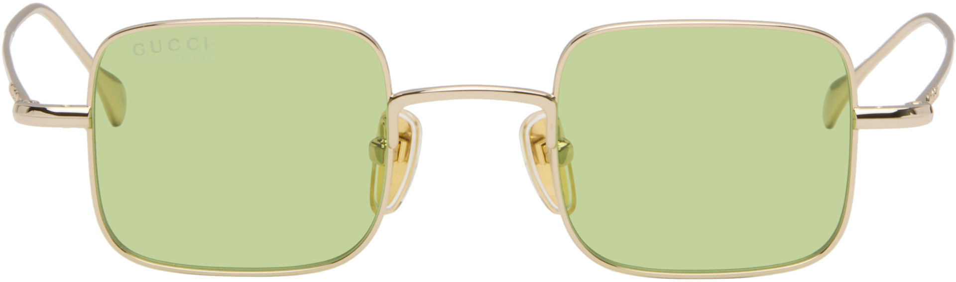 Gucci: Gold Lettering Light Banana Sunglasses | SSENSE