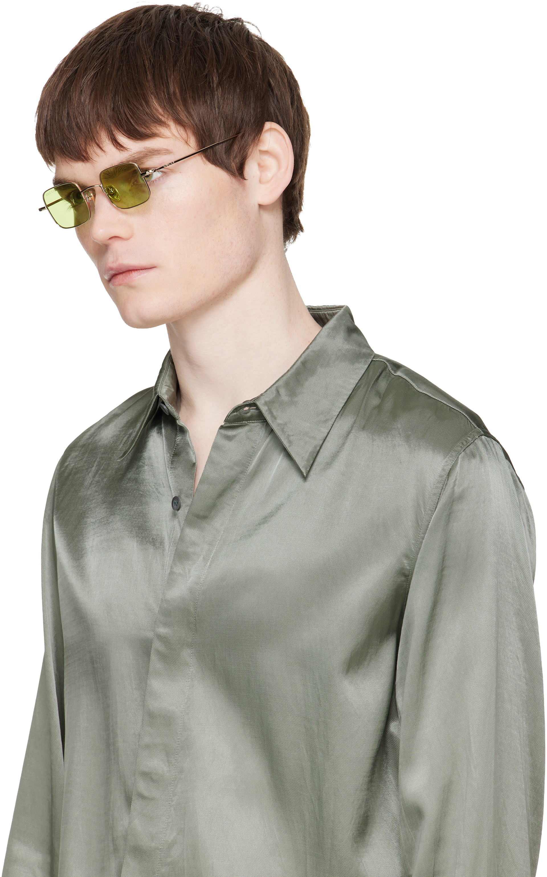 Gucci: Gold Lettering Light Banana Sunglasses | SSENSE
