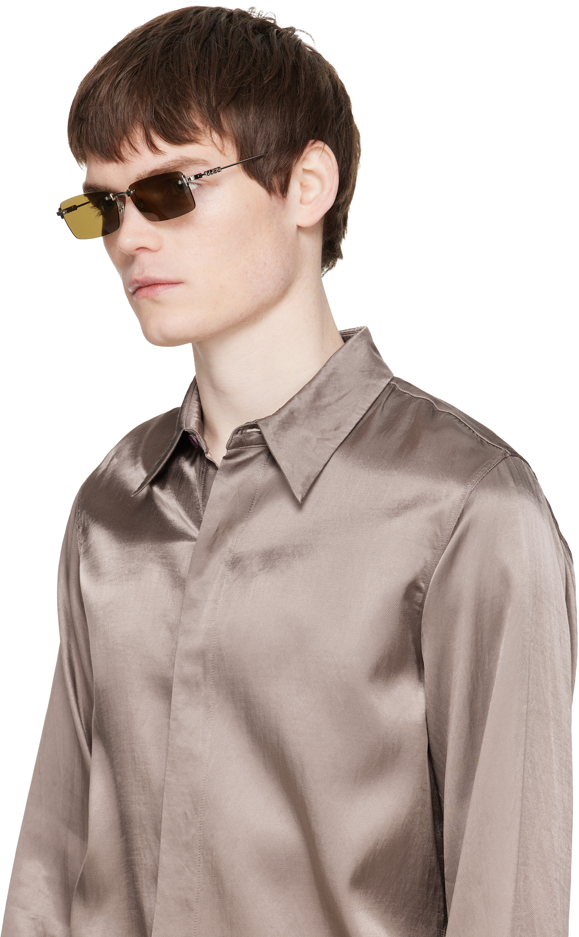 Gucci - Silver Rectangular Frame Sunglasses