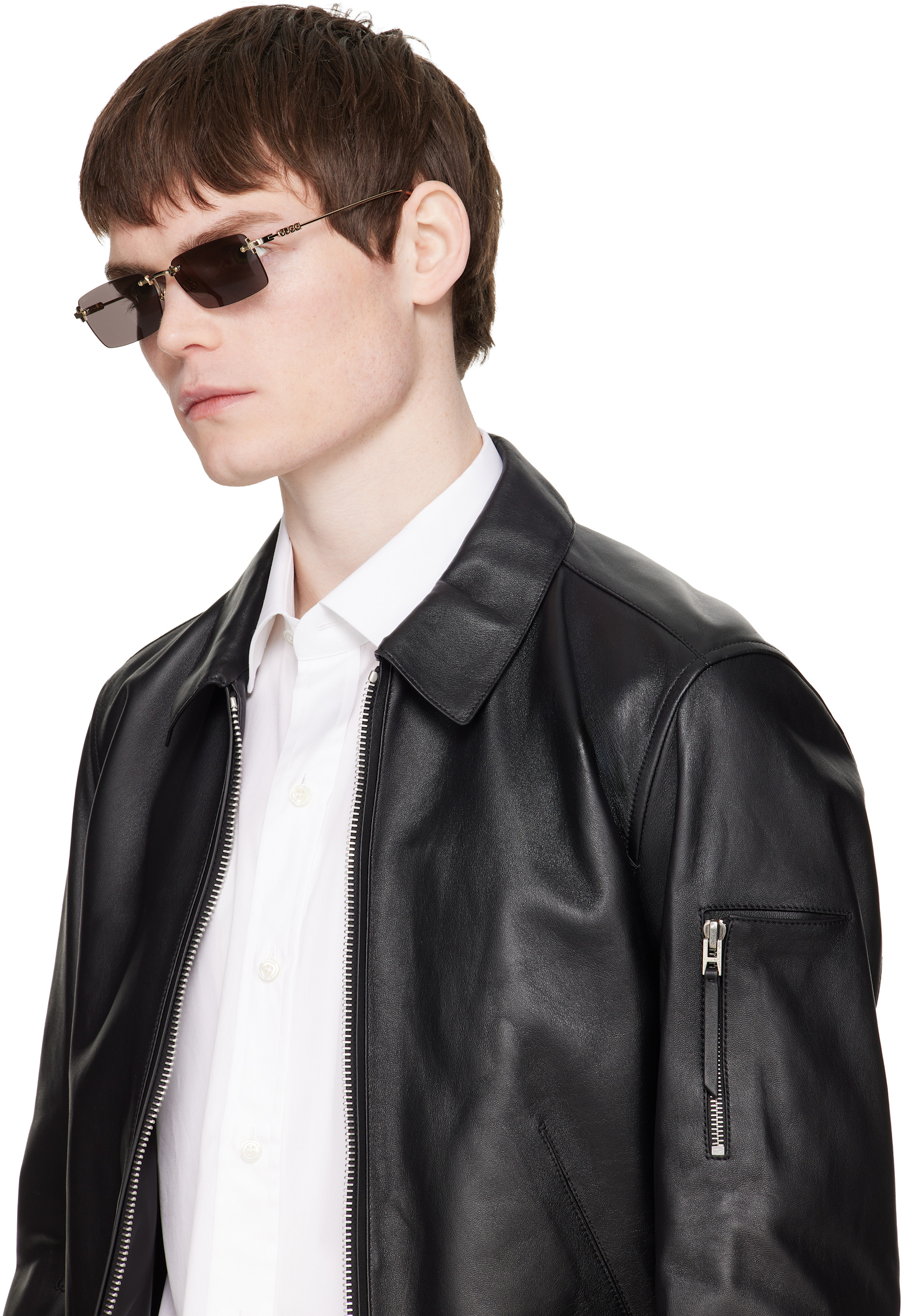 Gucci - Gold Rectangular Frame Sunglasses